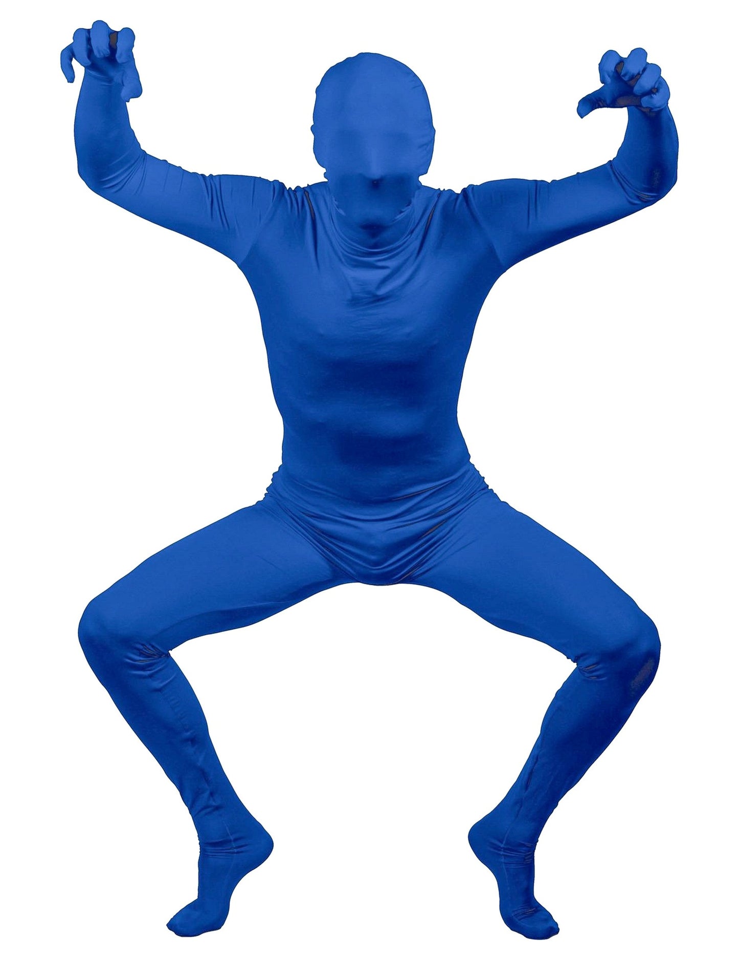 Pohled zepředu v pohybu na modrý kostým druhé kůže