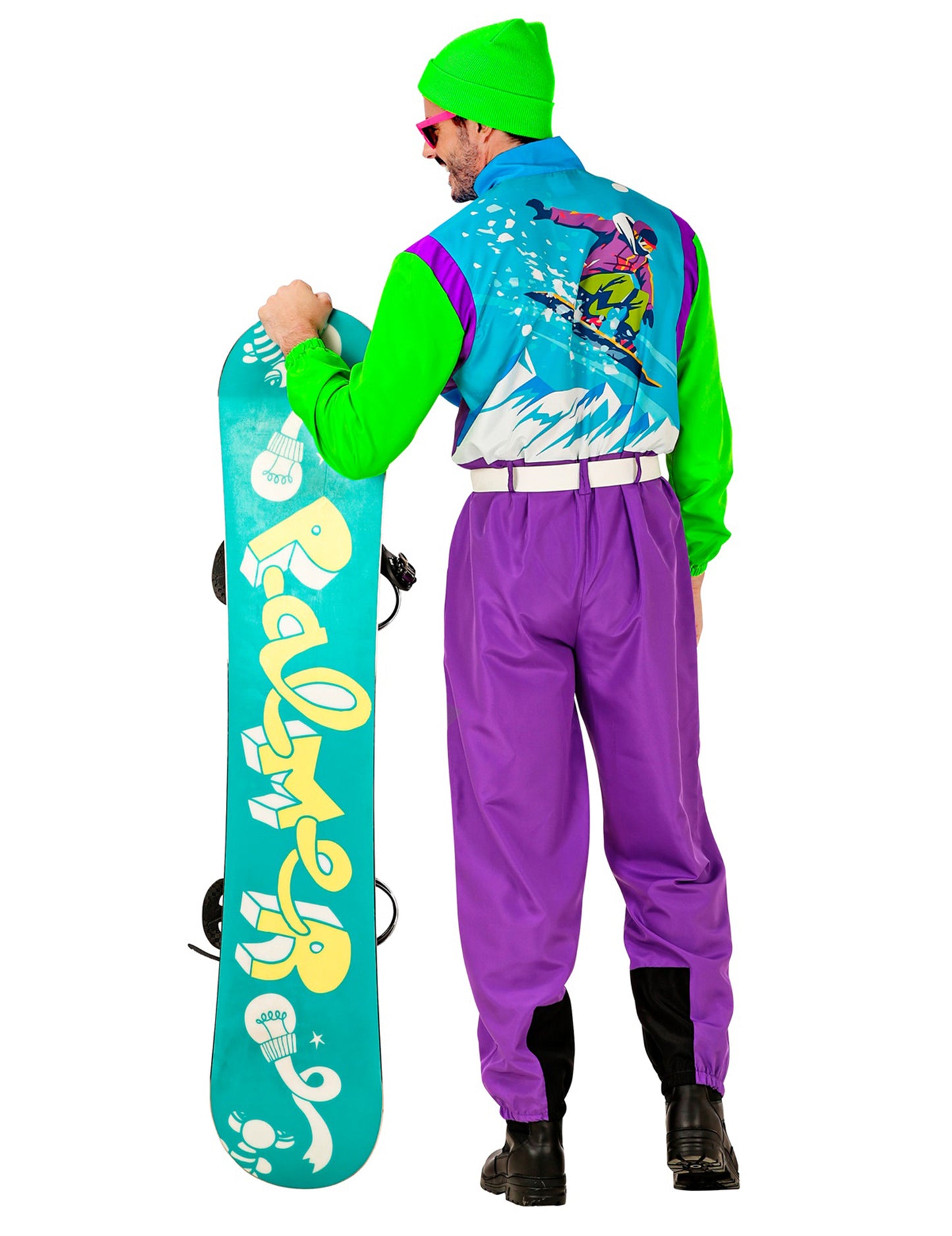 Velký kostým snowboardisty pro dospělé fluo