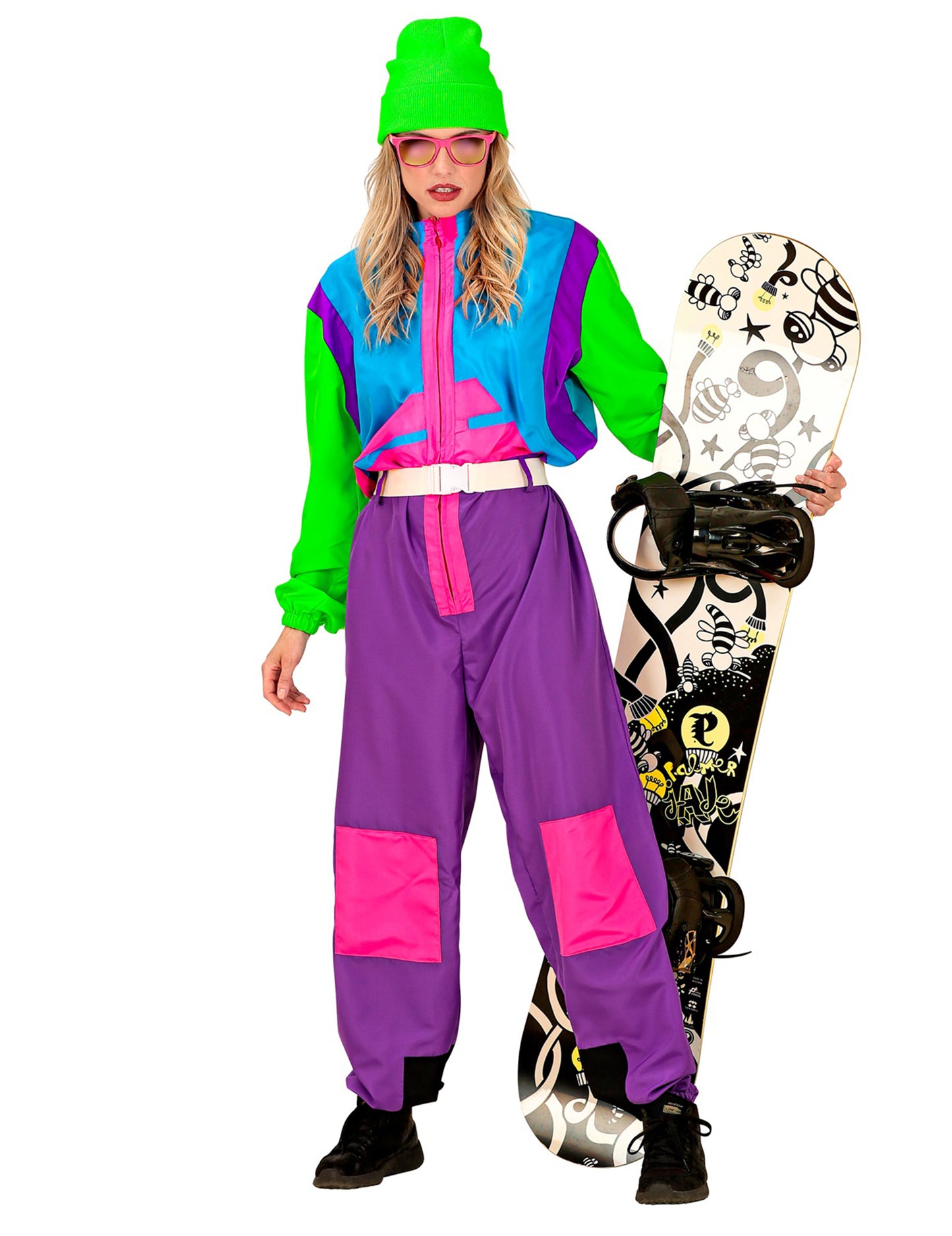 Velký kostým snowboardisty pro dospělé fluo