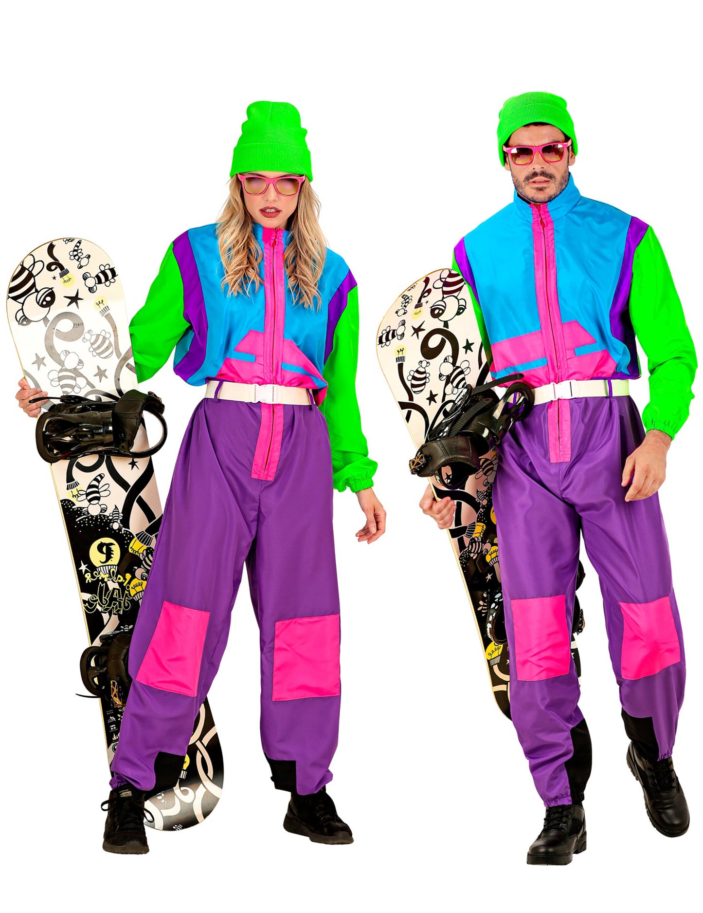 Velký kostým snowboardisty pro dospělé fluo