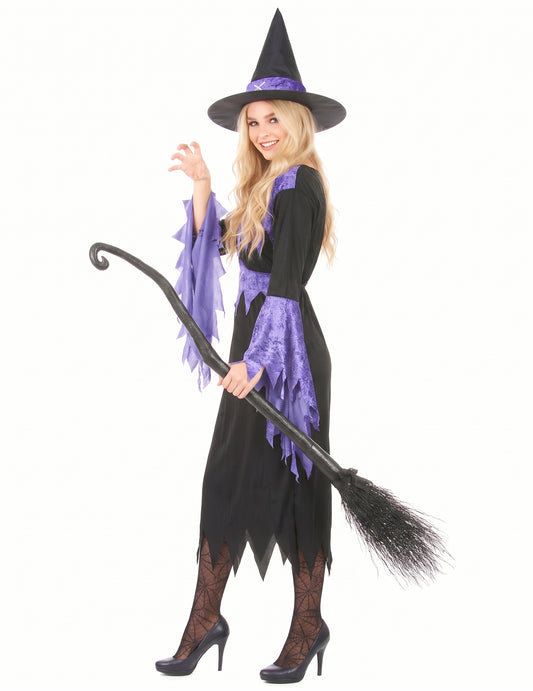 Dámský kostým fialové čarodějnice s kloboukem na Halloween