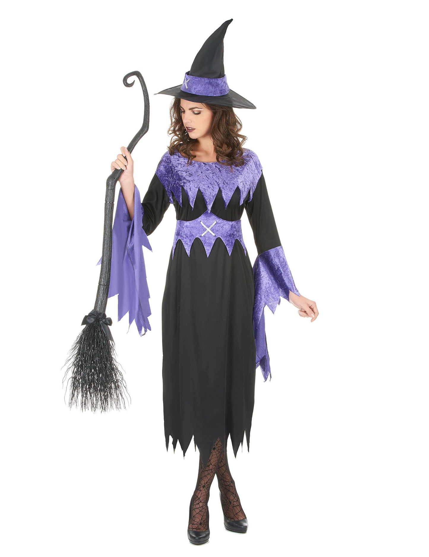 Dámský kostým fialové čarodějnice s kloboukem na Halloween