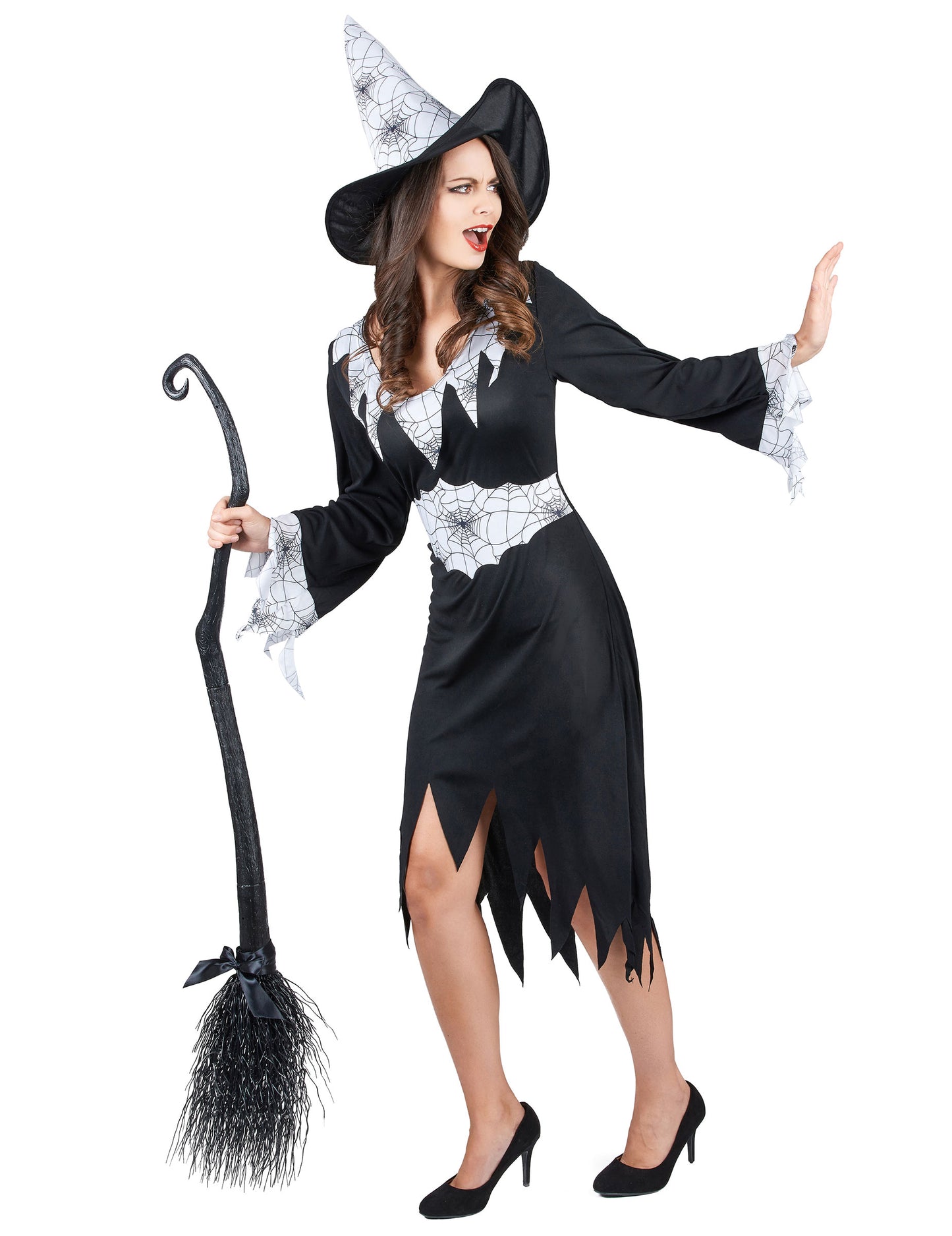Dámský kostým čarodějnice v černém a bílém provedení