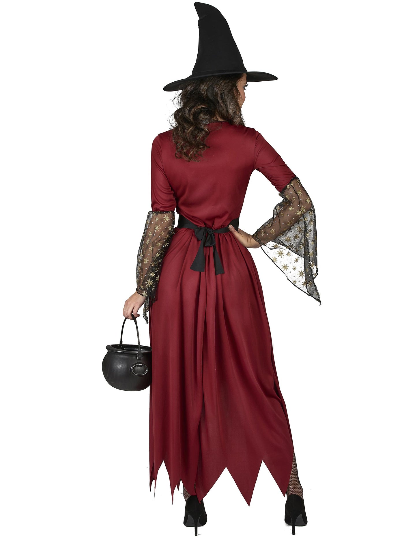 Dámský kostým čarodějnice v červené a zlaté barvě