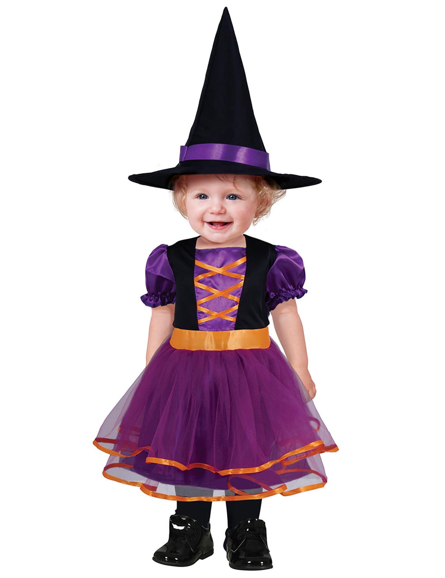 Fialovo-oranžový kostým čarodějnice pro miminka