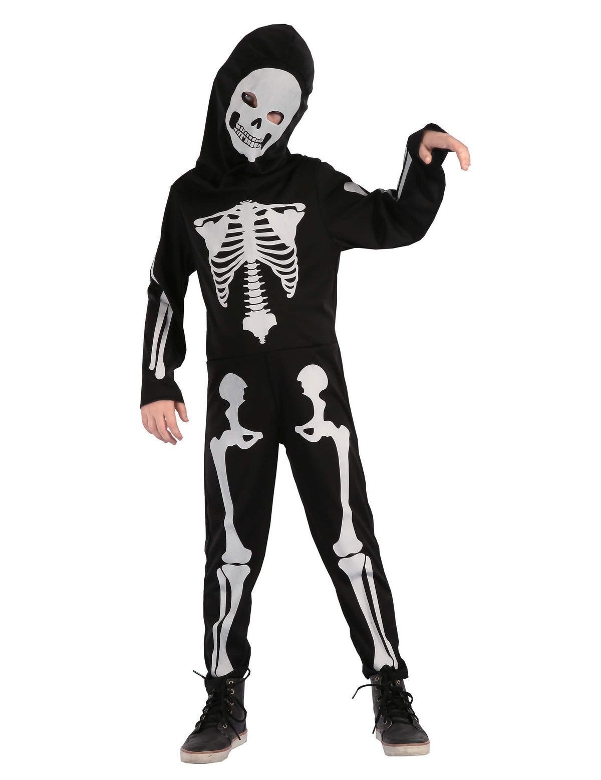 Kloubový kostým kostry pro dítě černá a bílá s potištěnou kuklou