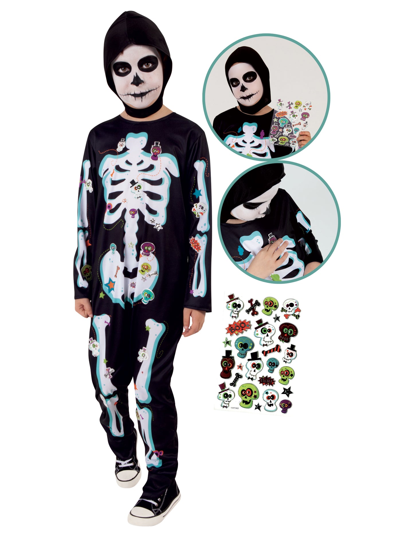 Dětský kostým kostlivce s aršíkem samolepek