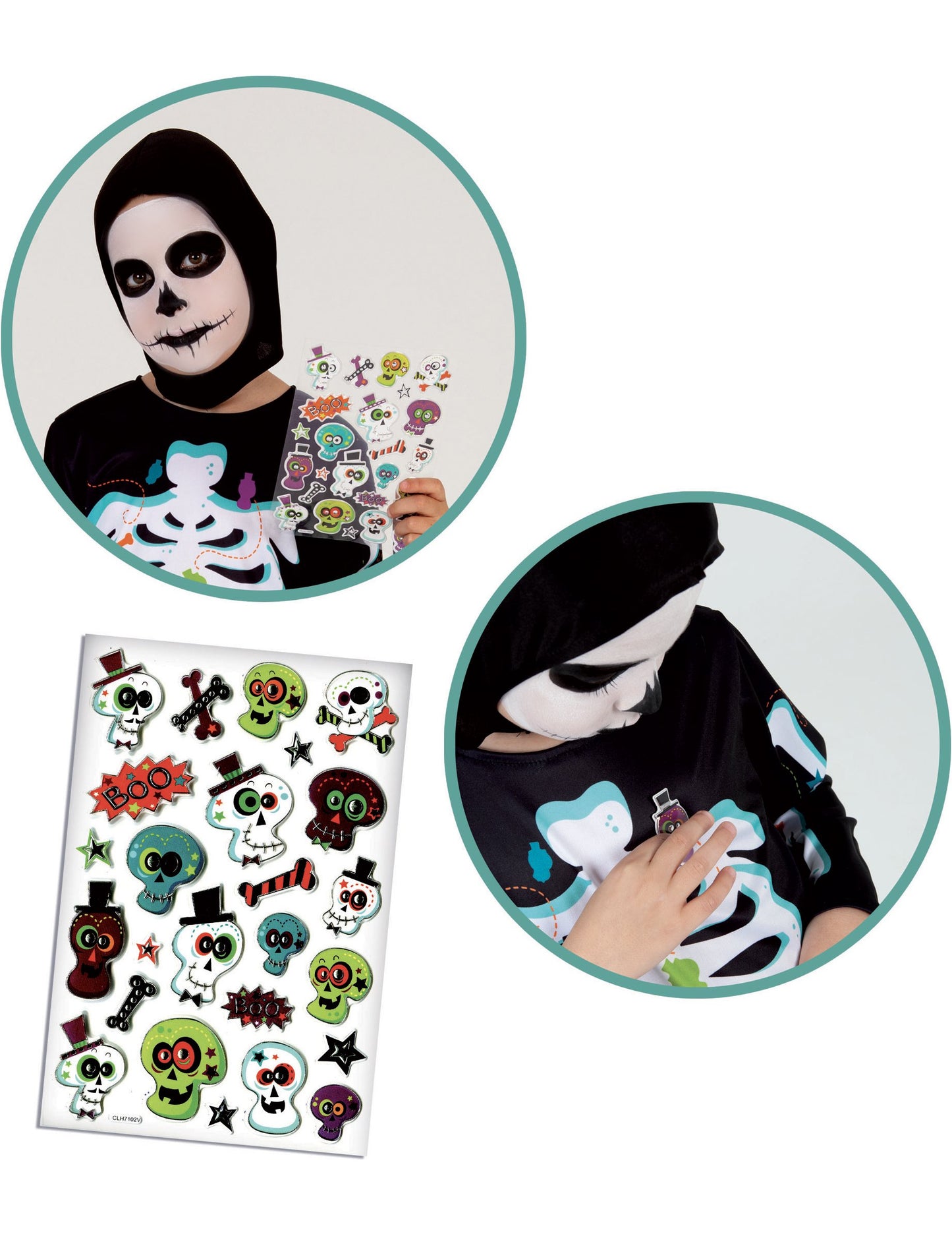 Dětský kostým kostlivce s aršíkem samolepek