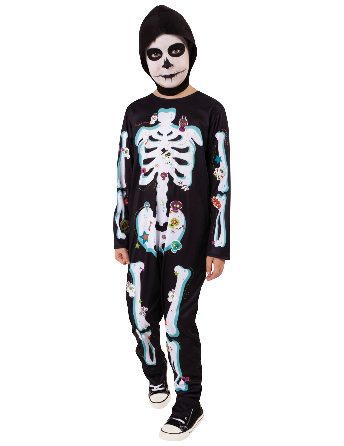 Dětský kostým kostlivce s aršíkem samolepek