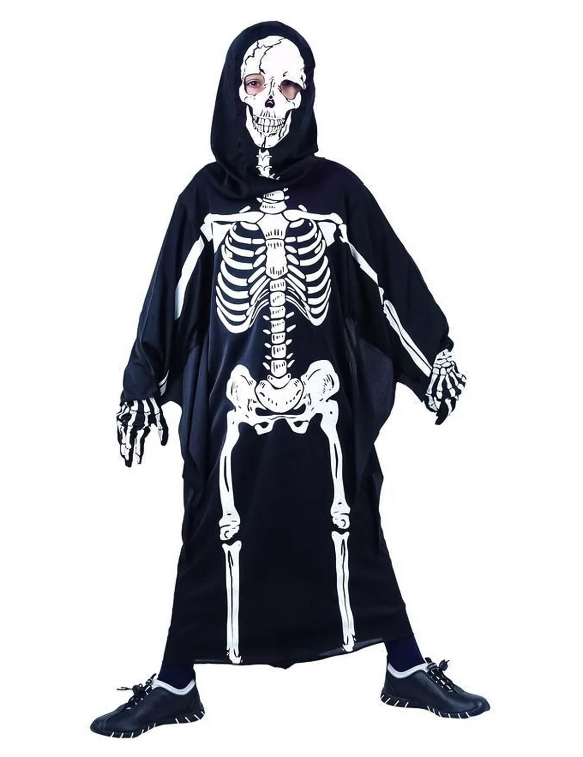 Kostým kostlivce pro dítě černá a bílá s kapucí