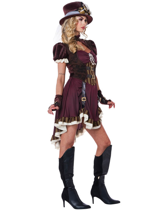 Dámský steampunk kostým v vínové barvě