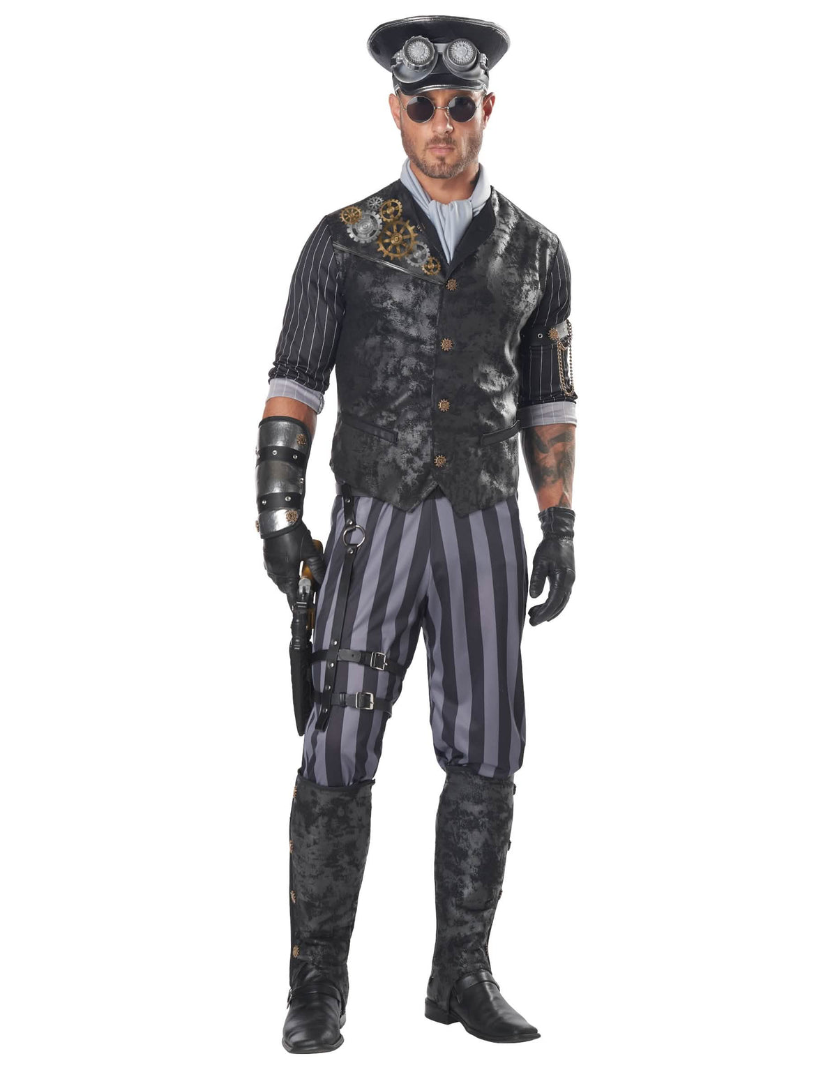 Kostým steampunk kapitána pro muže černá a šedá s detaily ozubených kol
