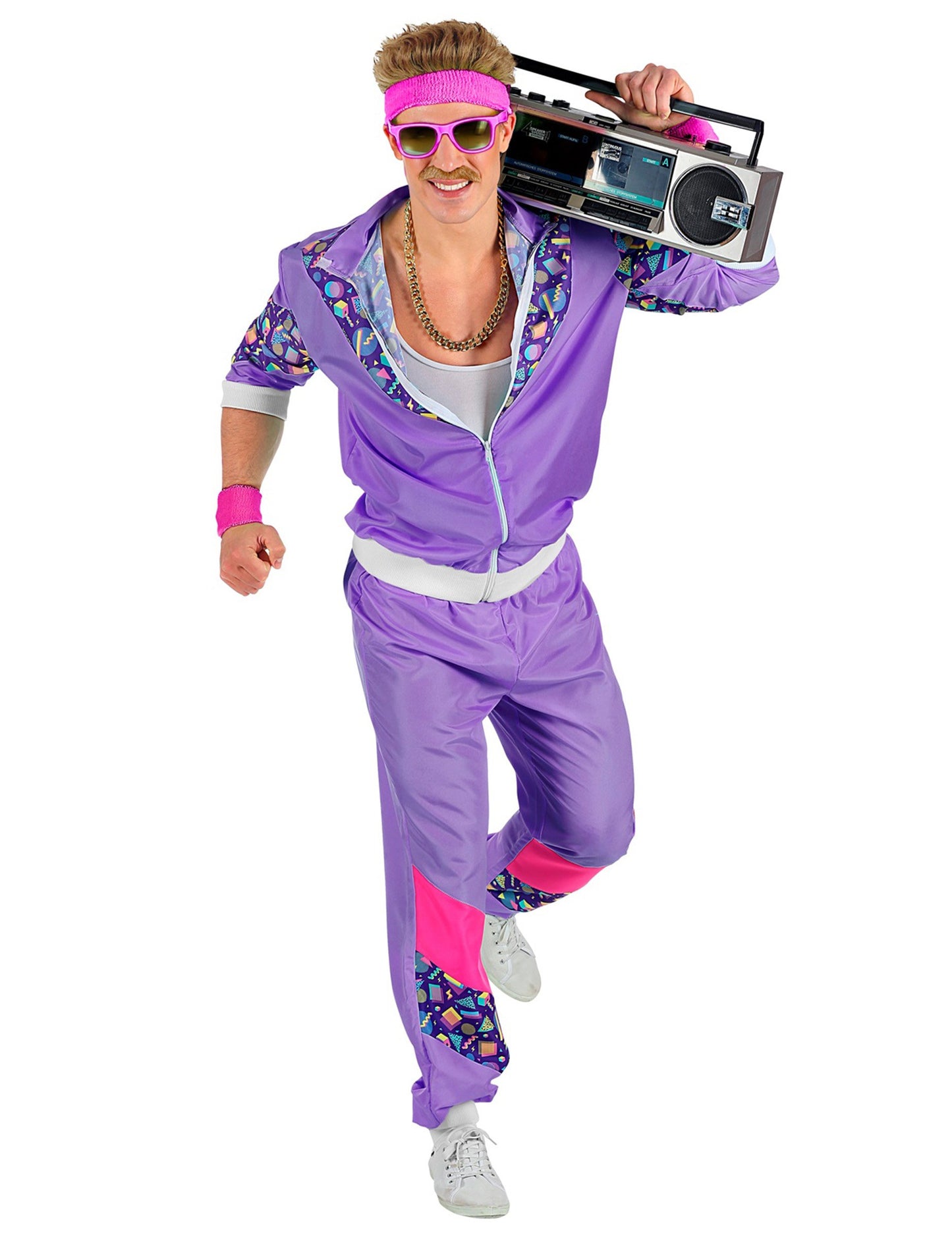 Fialový teplákový kostým z 80. let, velká velikost pro dospělé