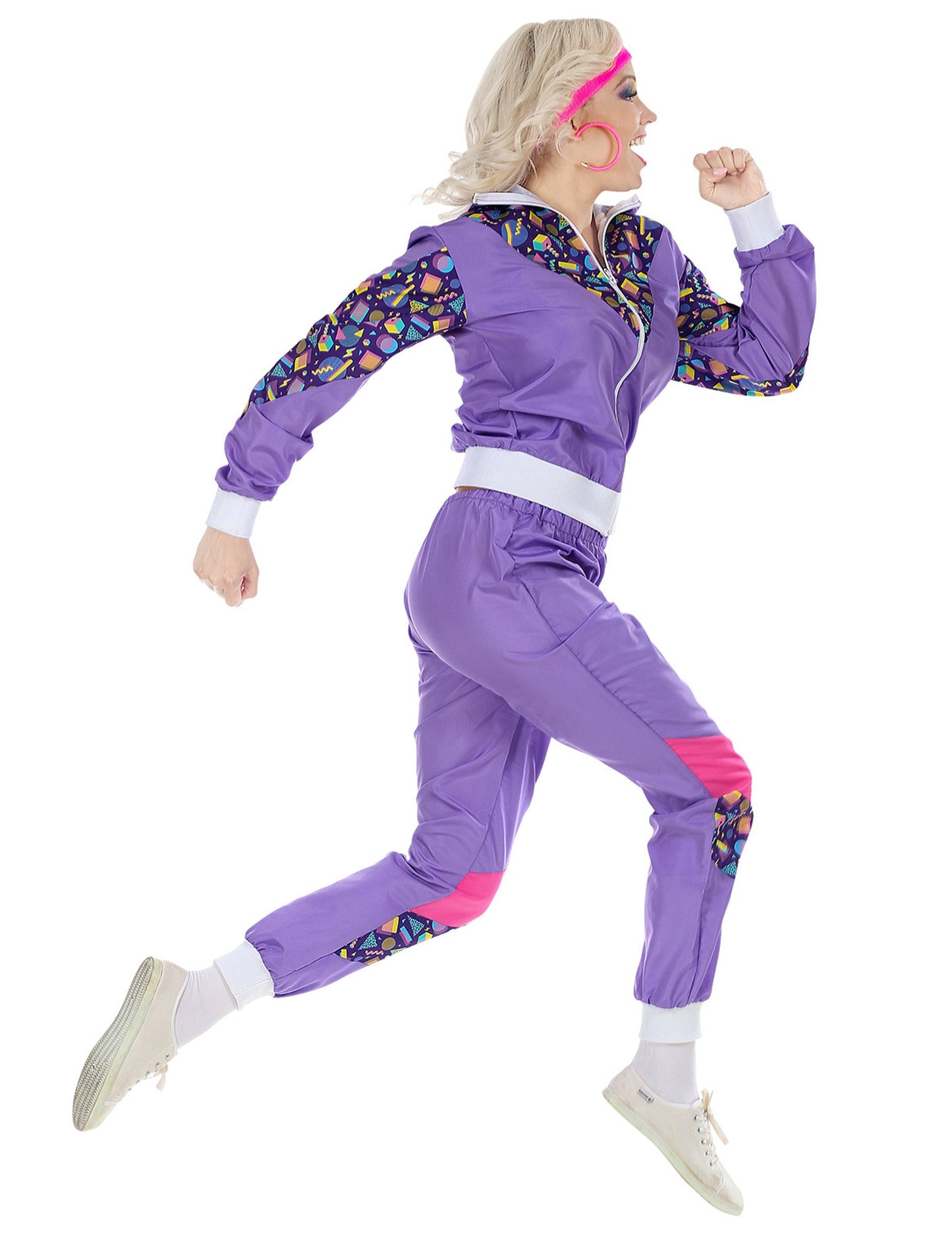 Fialový teplákový kostým z 80. let, velká velikost pro dospělé