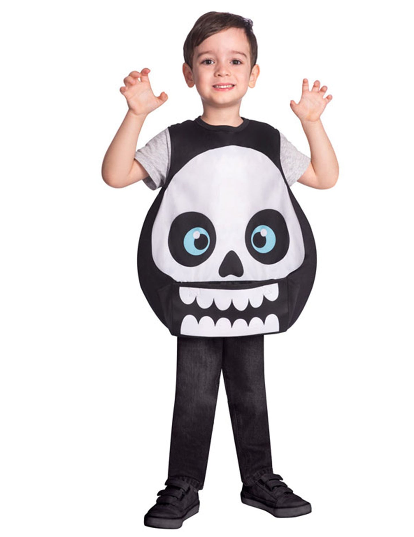 Dětský kostým kostlivce schovávající se v zástěře