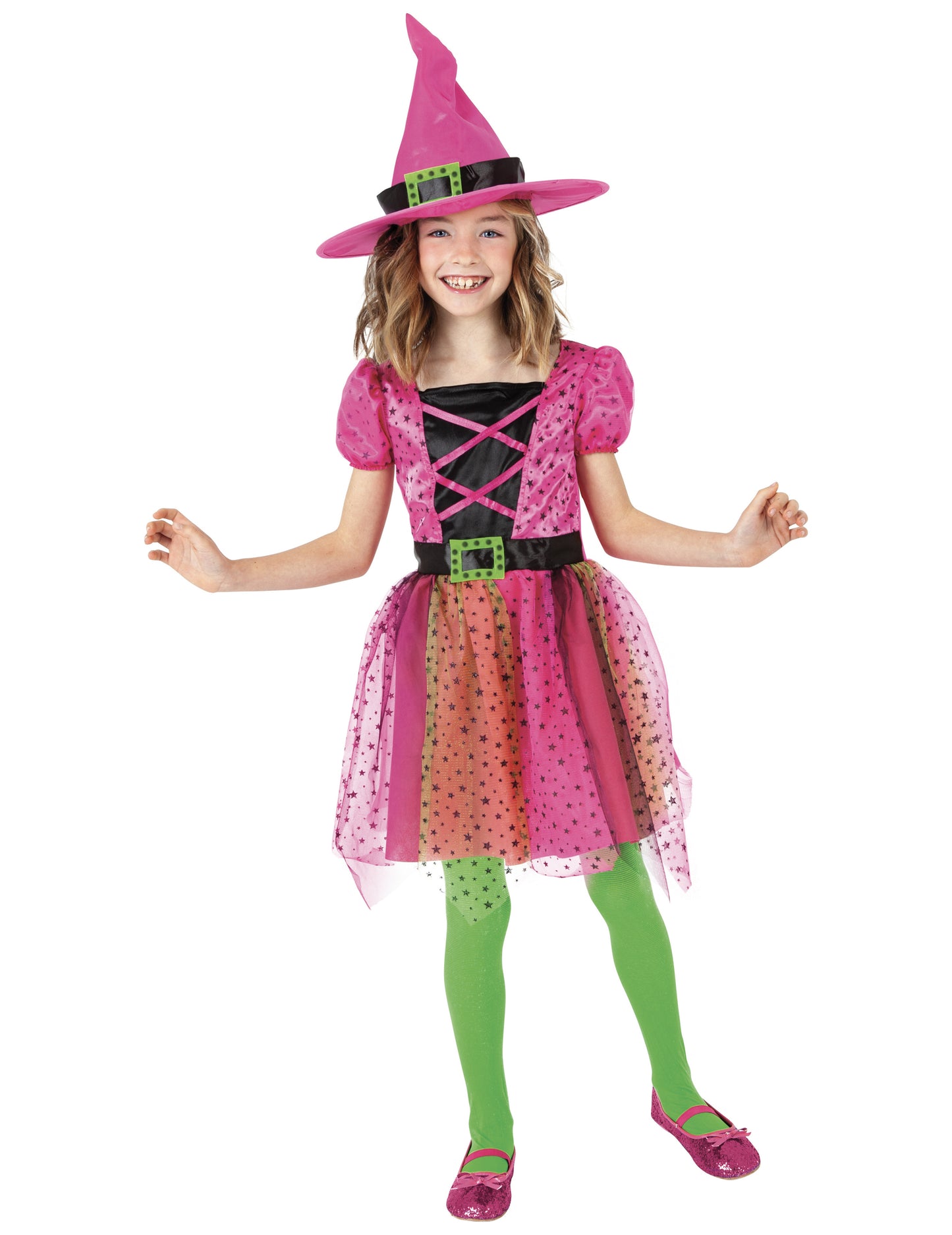 Dívčí růžový čarodějnický tutu kostým s kloboukem