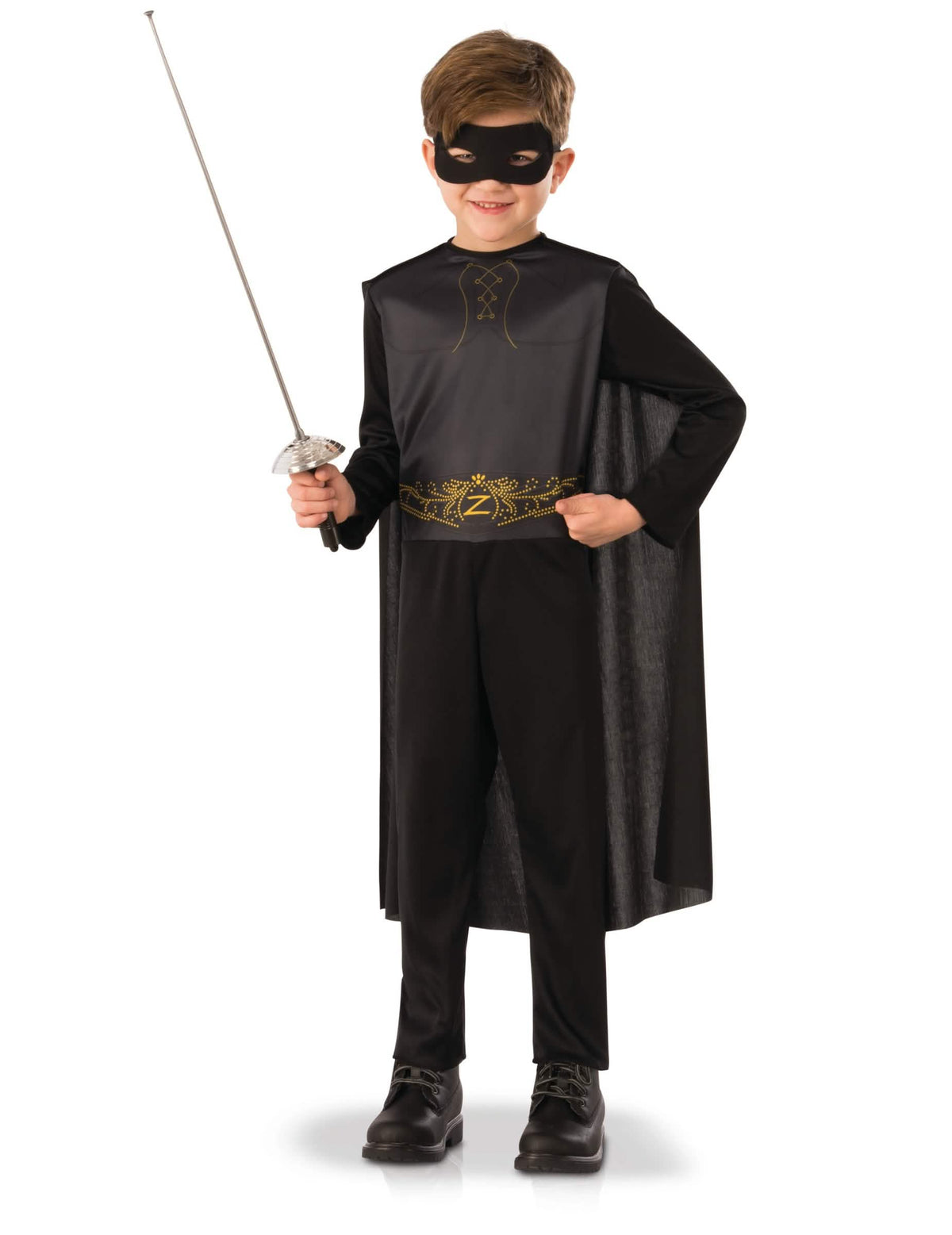 Klasický kostým Zorro pro chlapec černá s pláštěm a maskou