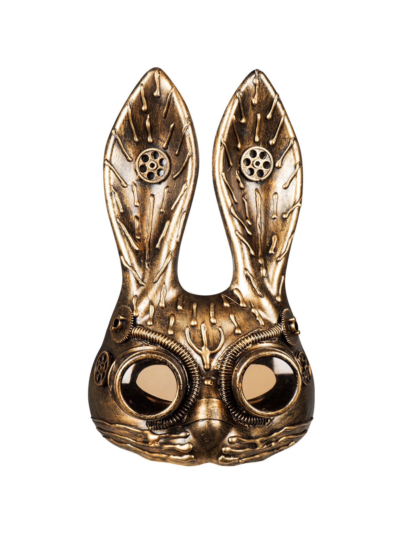 Vue de face du demi masque lapin Steampunk