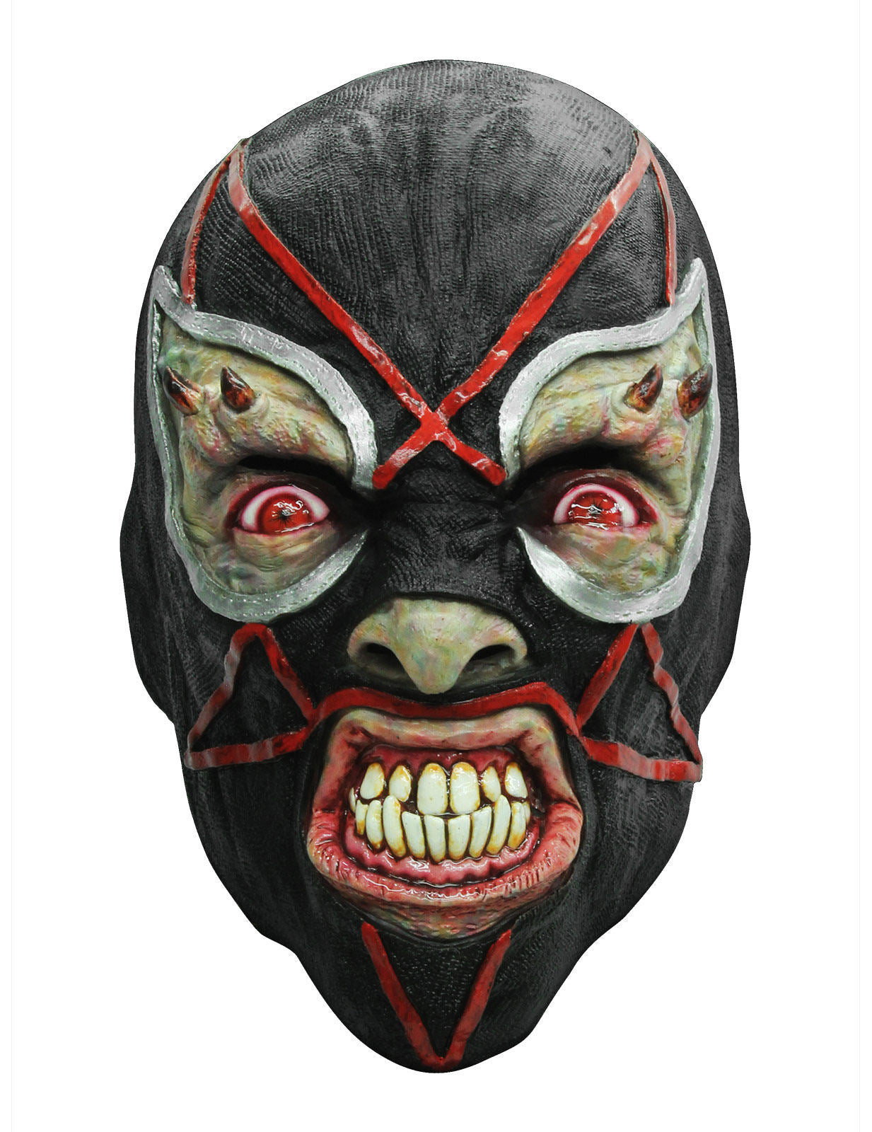 Masque latex catcheur démoniaque pour adulte noir et rouge