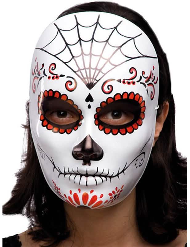 Maska Día de los Muertos pro dospělý bílá s červenými a černými vzory