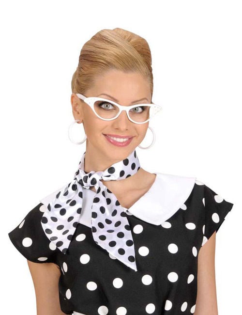 Bílý saténový šátek s černými puntíky