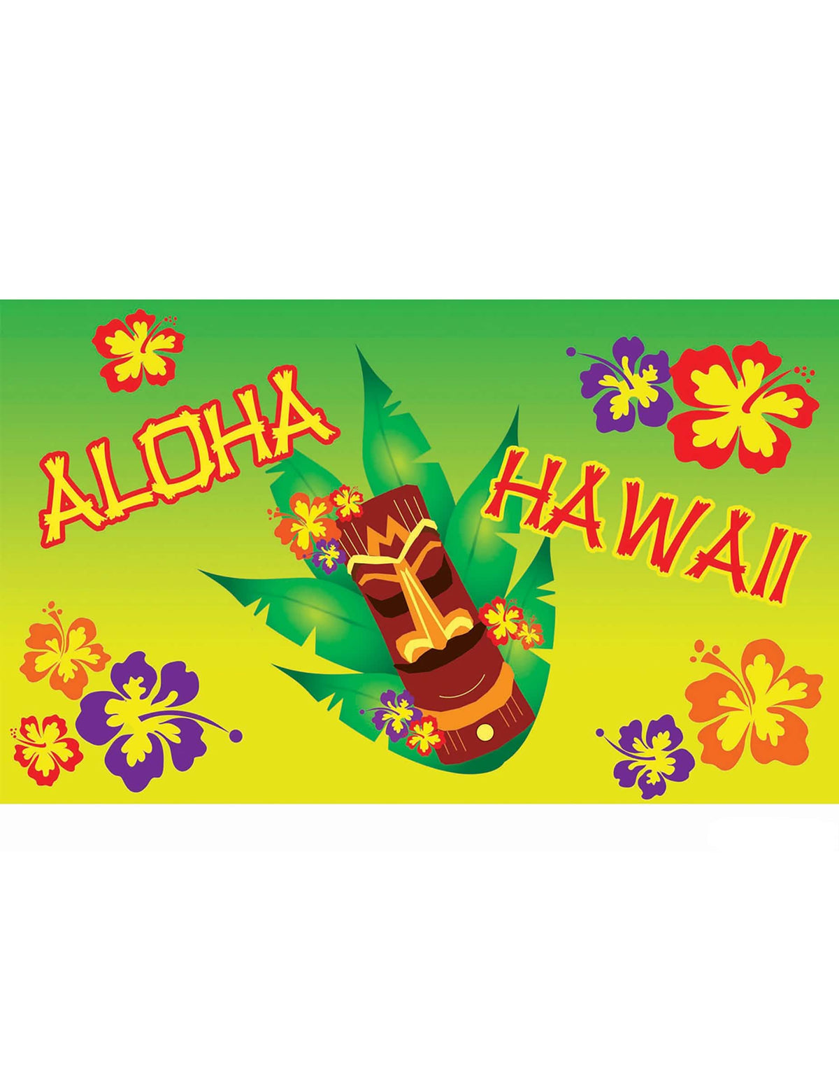 Nástěnná dekorace Aloha zelená a žlutá s Tiki a květy ibišku