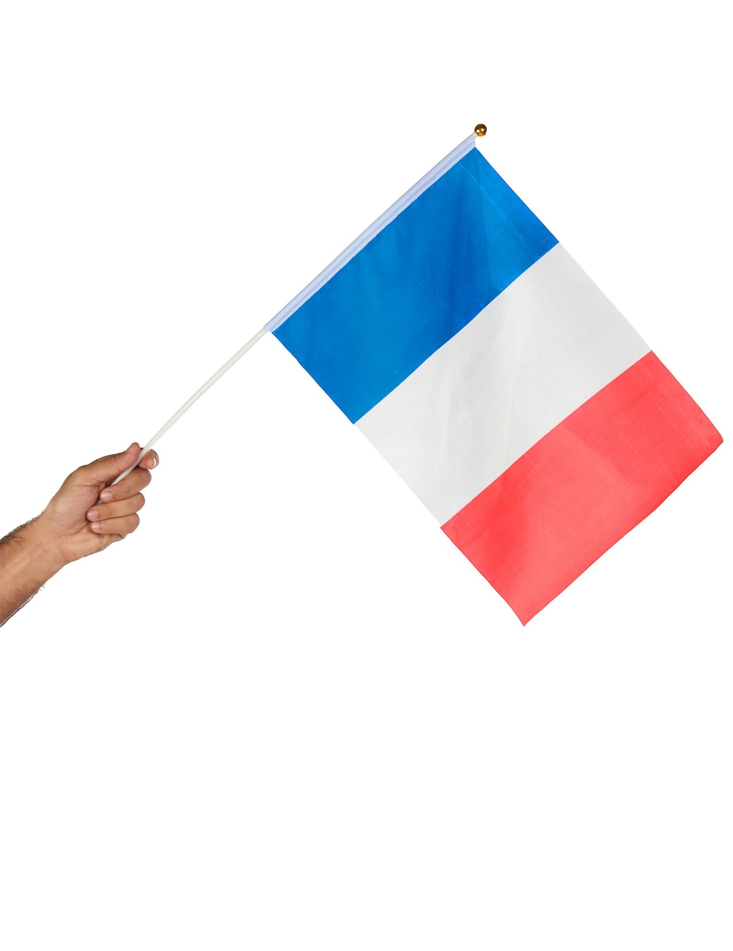 Ruka držící rukojeť vlajky Francie pro fanoušky