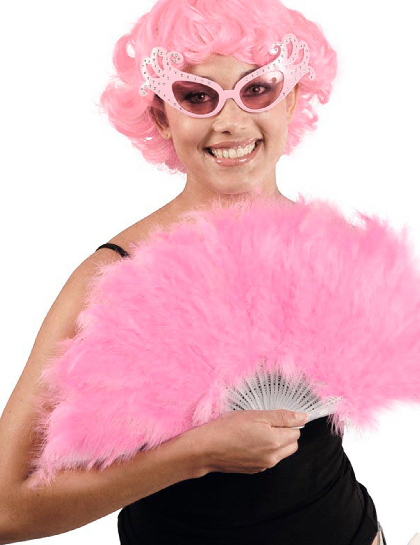 Růžový peříčkový vějíř 25 cm