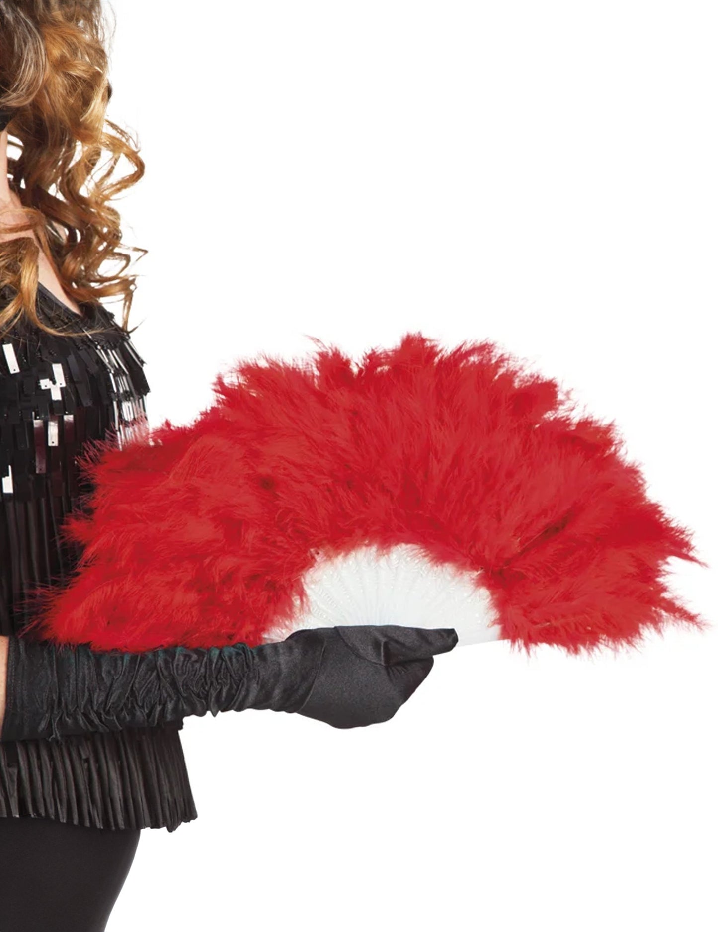 Vějíř z červeného peří 25 cm