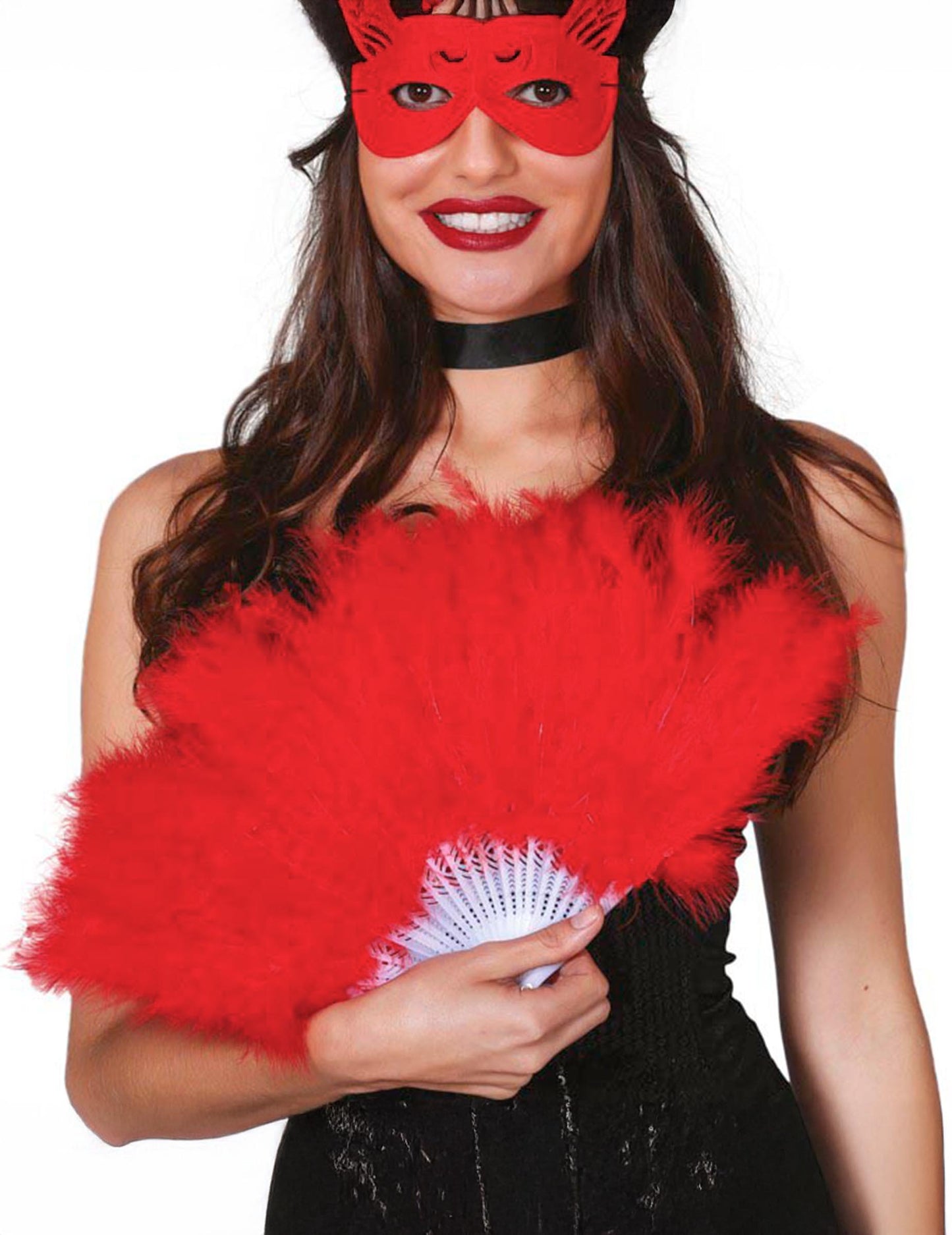 Vějíř z červeného peří 25 cm