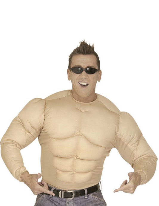 Vue de face du faux torse musclé militaire pour adulte