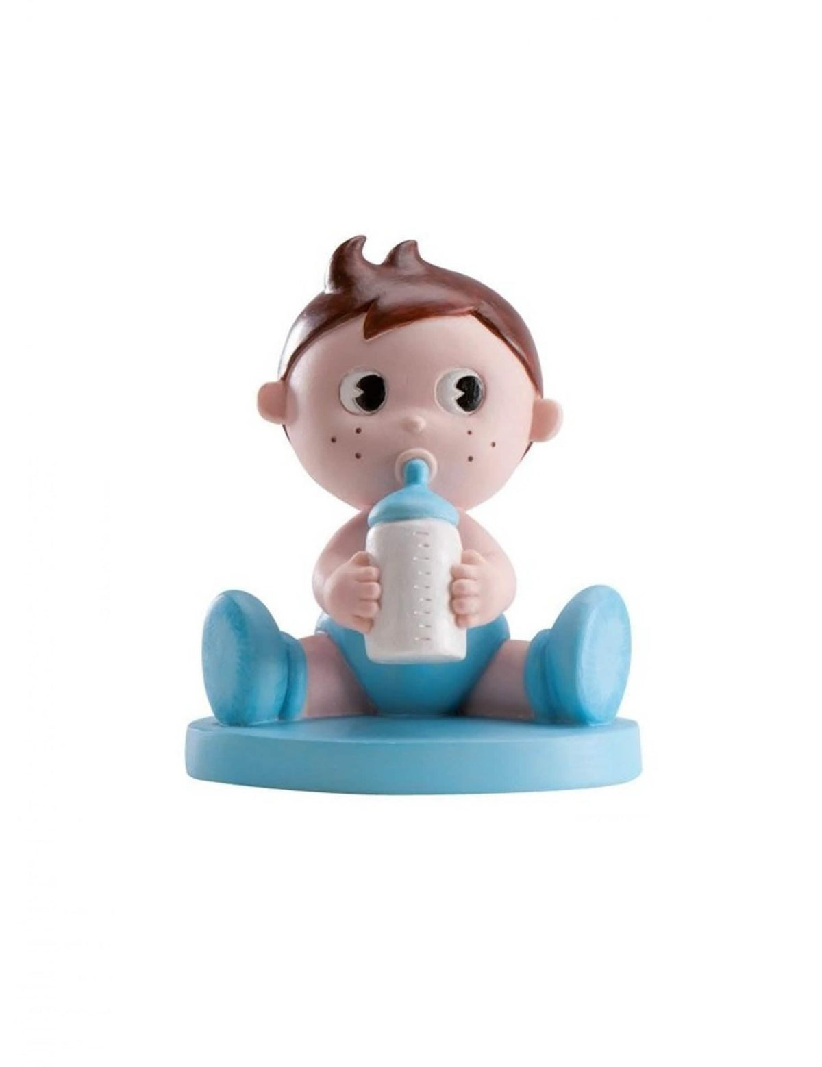 Figurka z pryskyřice chlapec s lahvičkou pro baby shower modrá