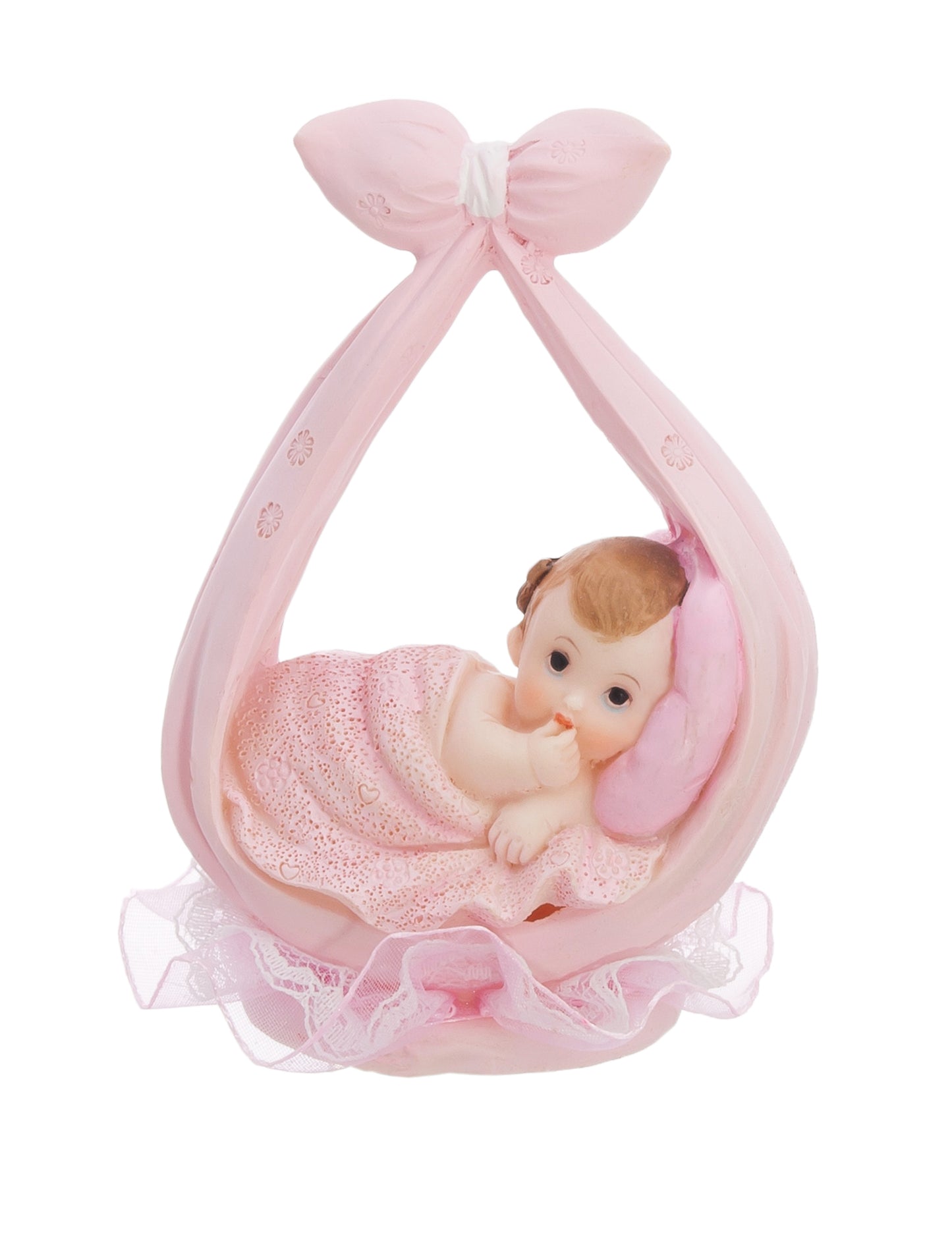 Figurine petite fille dans une écharpe rose 11 cm pour baptême
