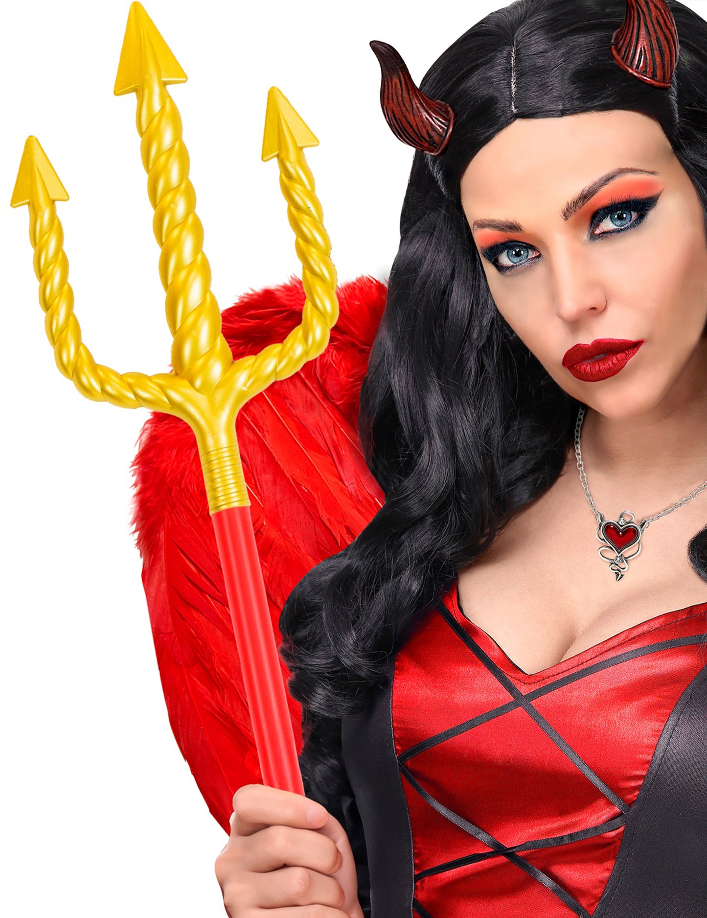 Fourche de diable rouge et or 137 cm