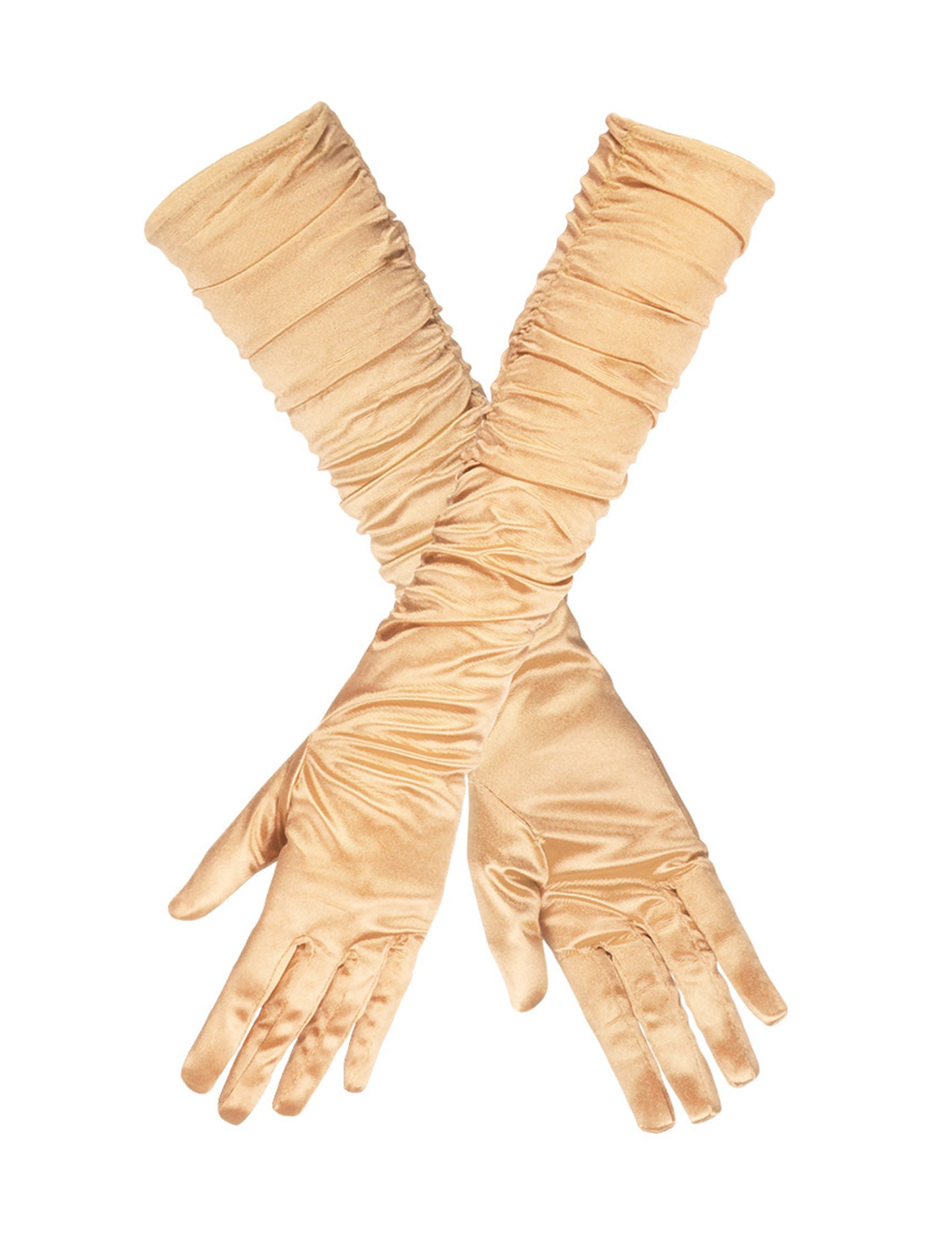 Dámské dlouhé saténové rukavice zlaté barvy