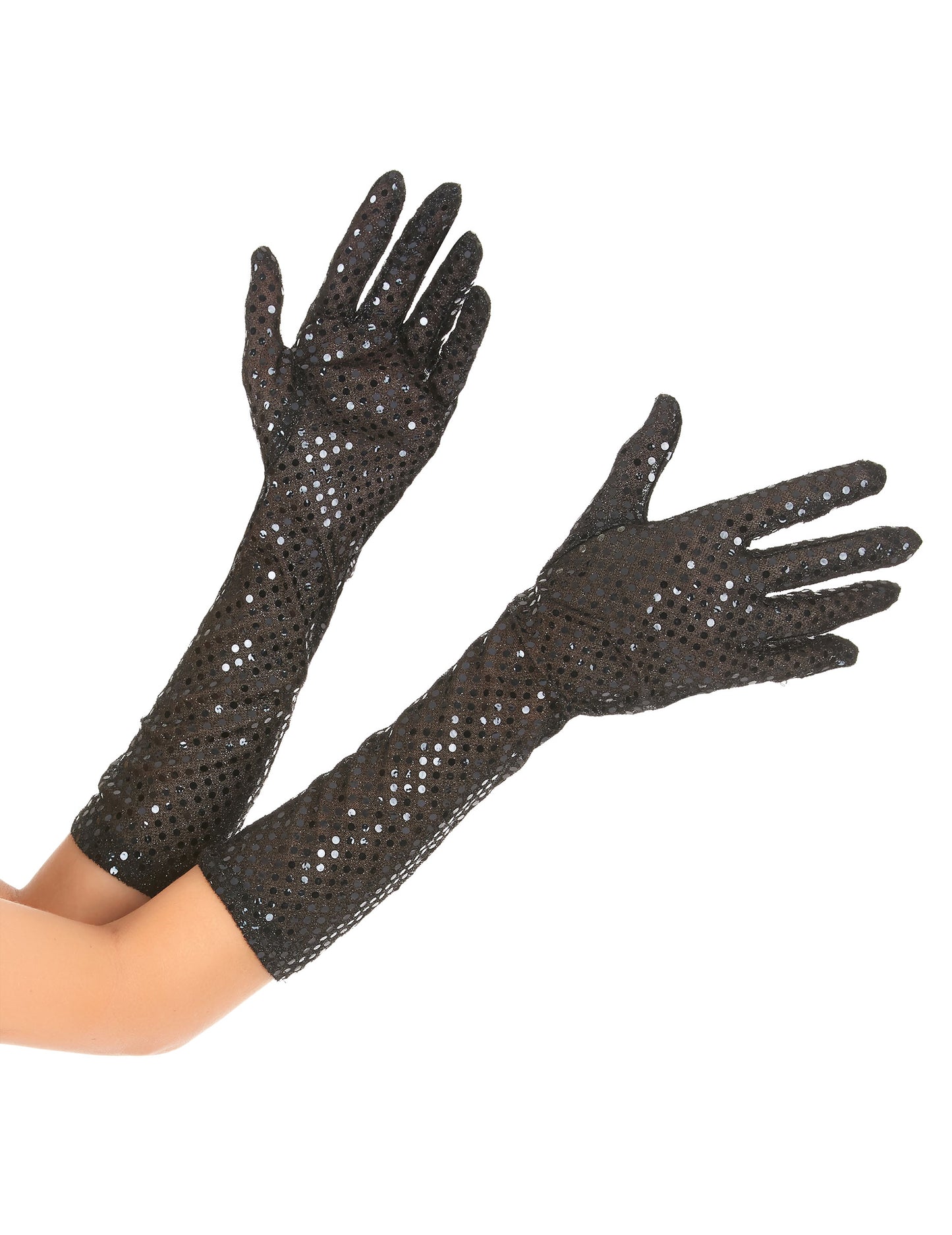 Černé flitrované rukavice pro dospělé střední délky