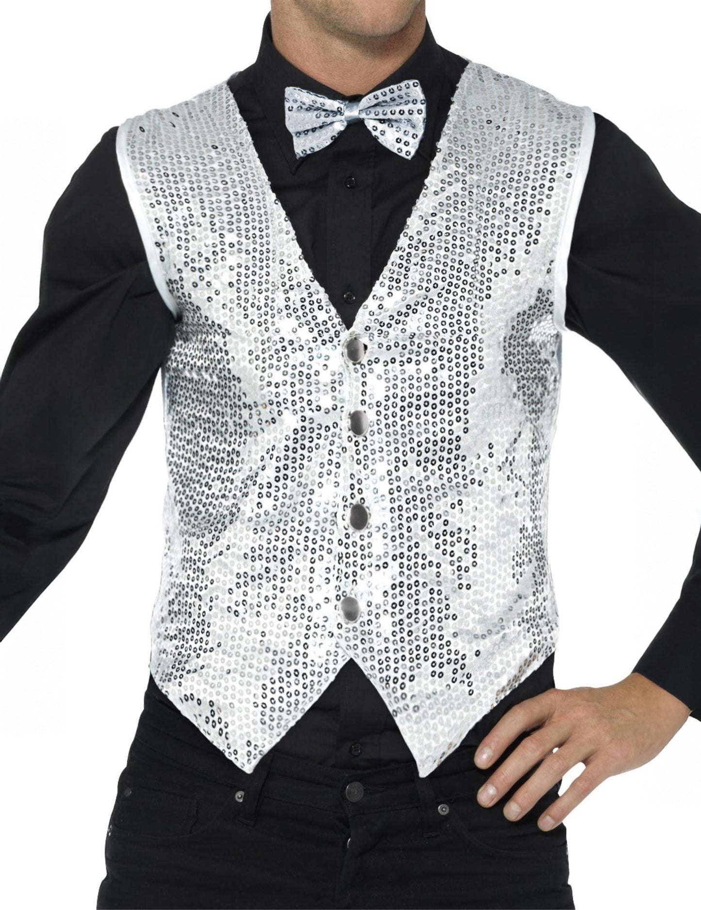 Stříbrná flitrovaná vesta pro dospělé