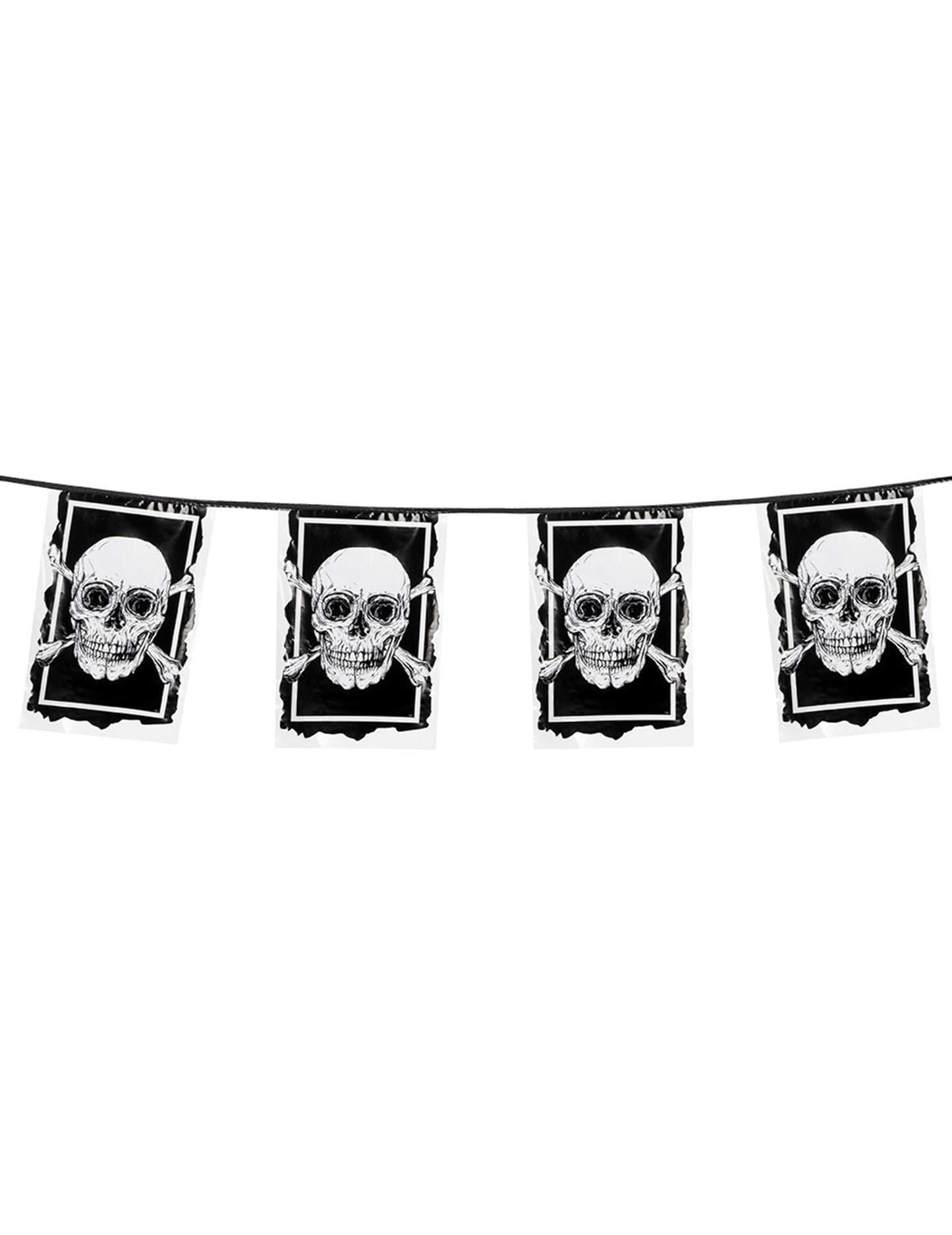 Girlanda z 10 plastových vlaječek Pirát Jolly Roger 30 x 20 cm