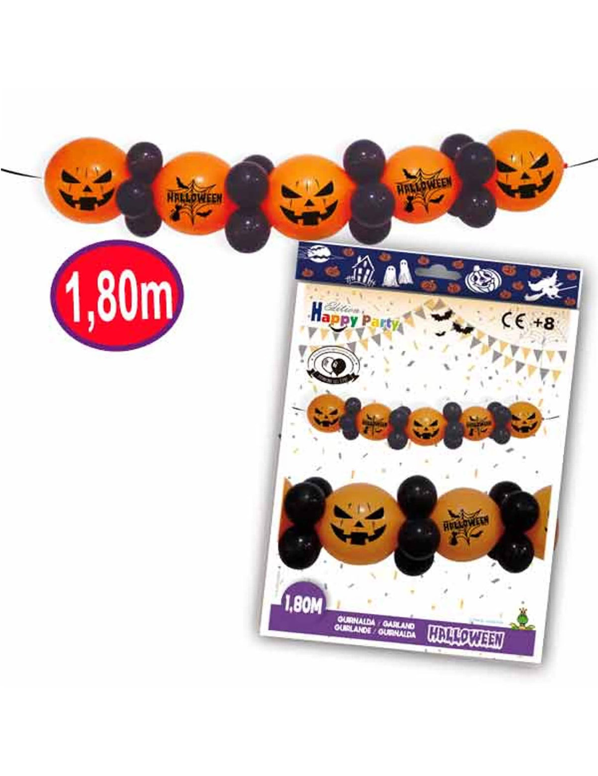 Girlanda z latexových balónků na halloween k dekoraci, oranžová a černá s motivy dýní