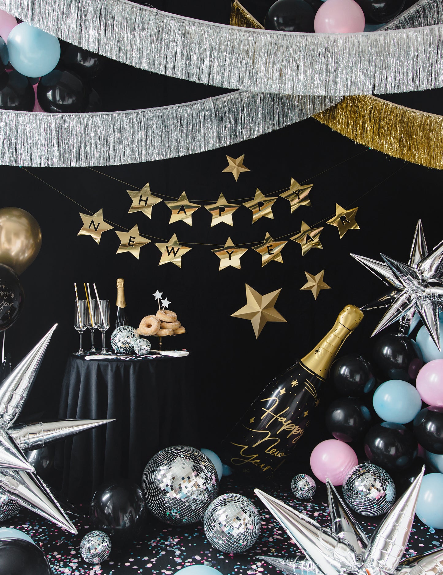 Šťastný nový rok 290 Zlatá hvězdná girlanda cm