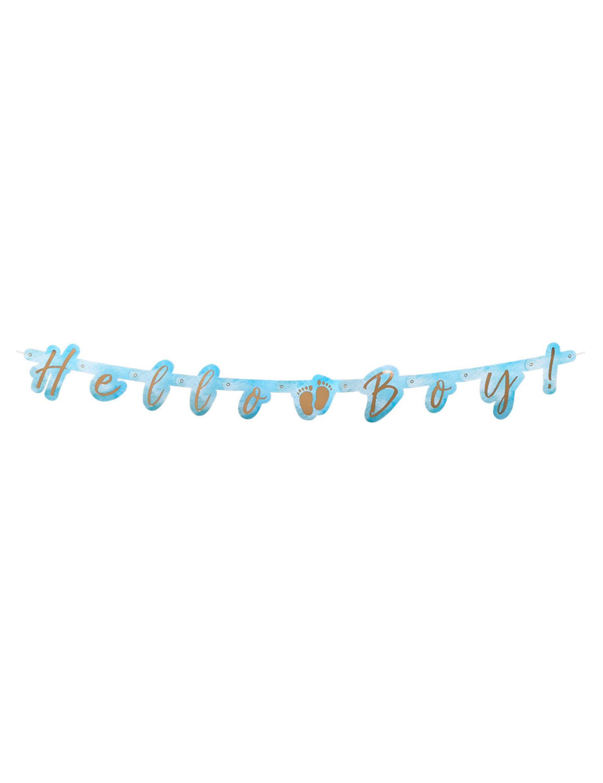 Kartonová girlanda z písmen Hello Boy pro baby shower v modrá a zlatá