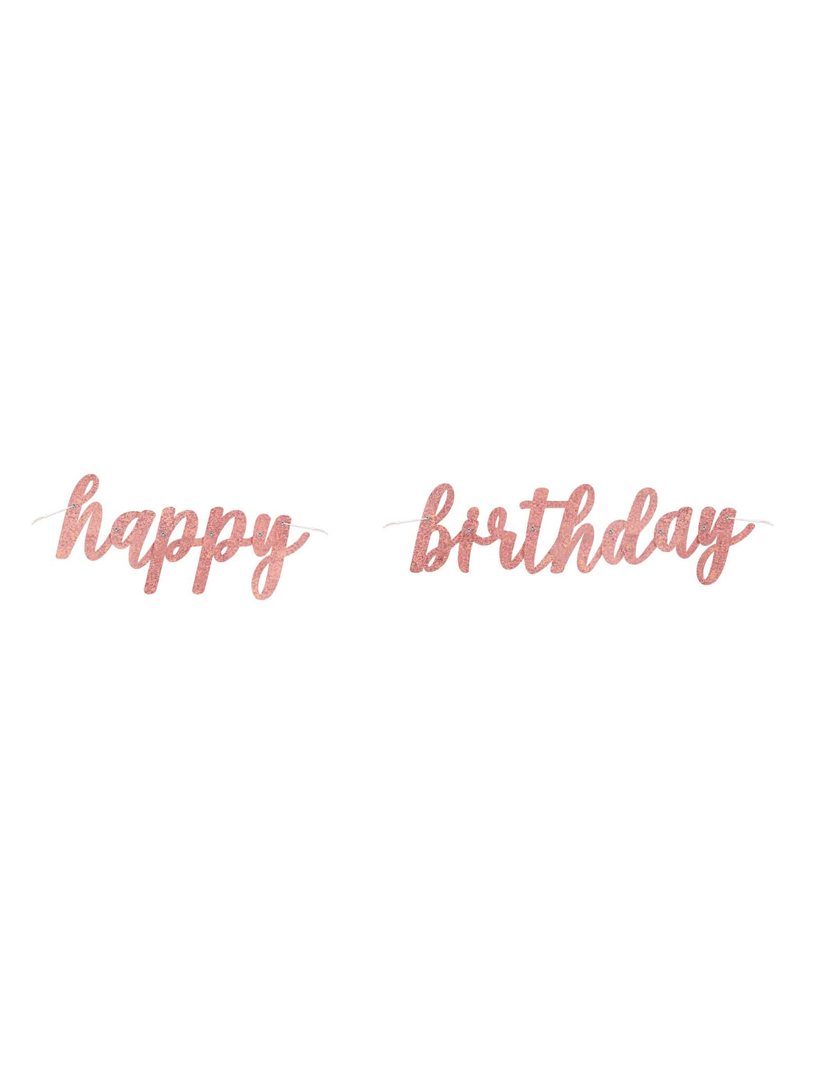 Pohled zepředu na kartonovou girlandu happy birthday k narozeninám