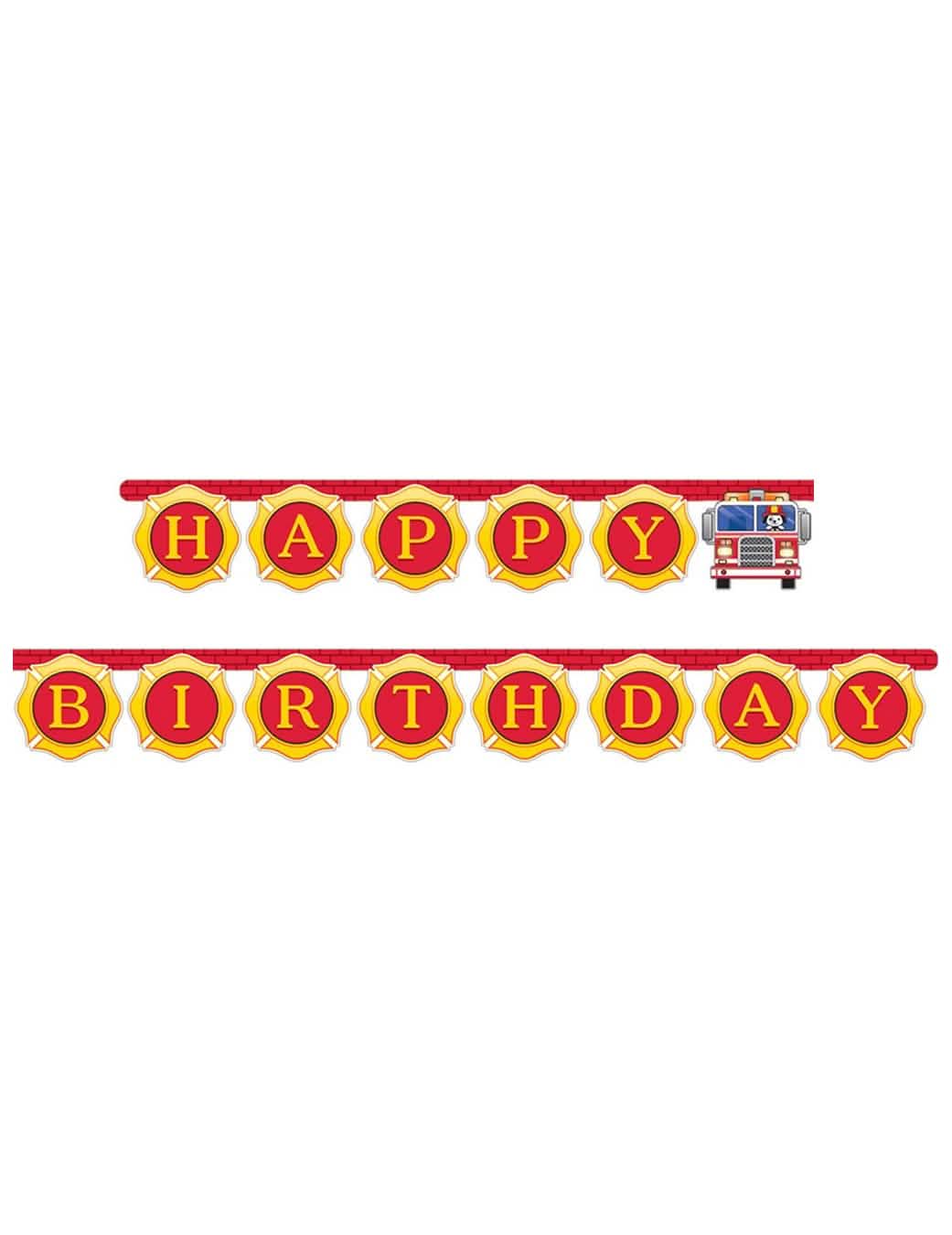 Girlanda happy birthday hasičské auto pro chlapec červená a žlutá