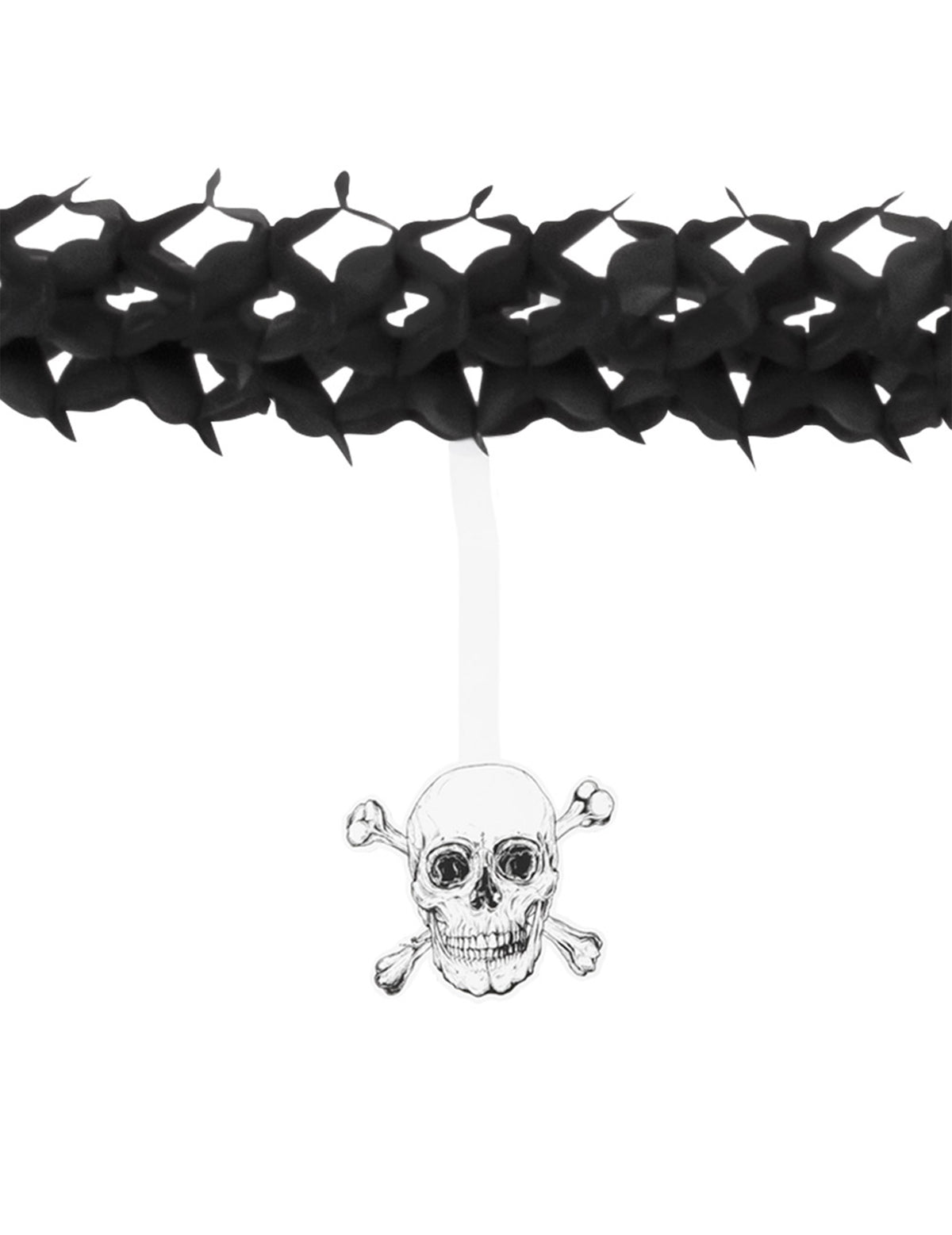 Detail zavěšené lebky z papírové girlandy Pirate Jolly Roger