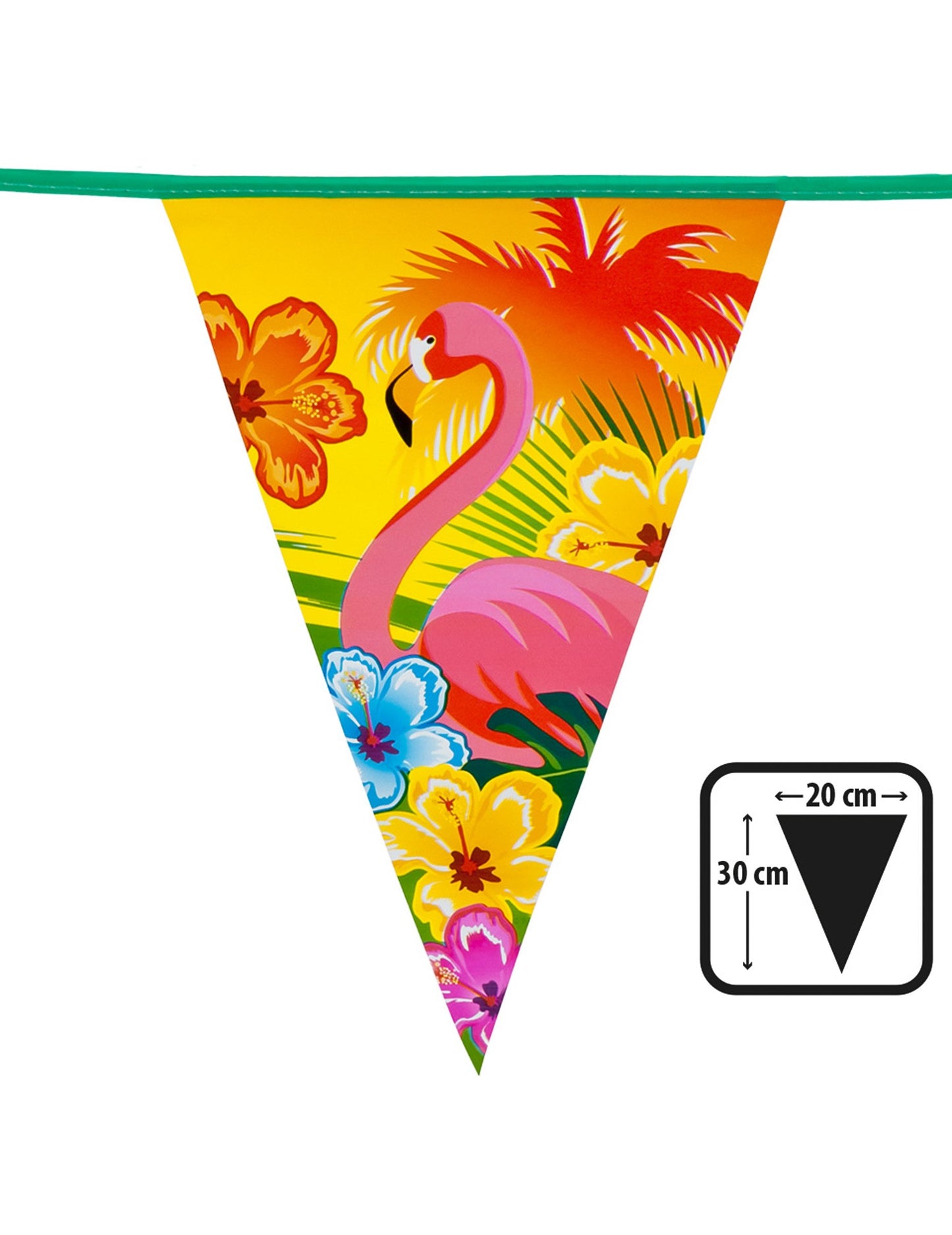 Detail rozměrů jednoho praporku z girlandy s praporky Havaj růžová plameňák