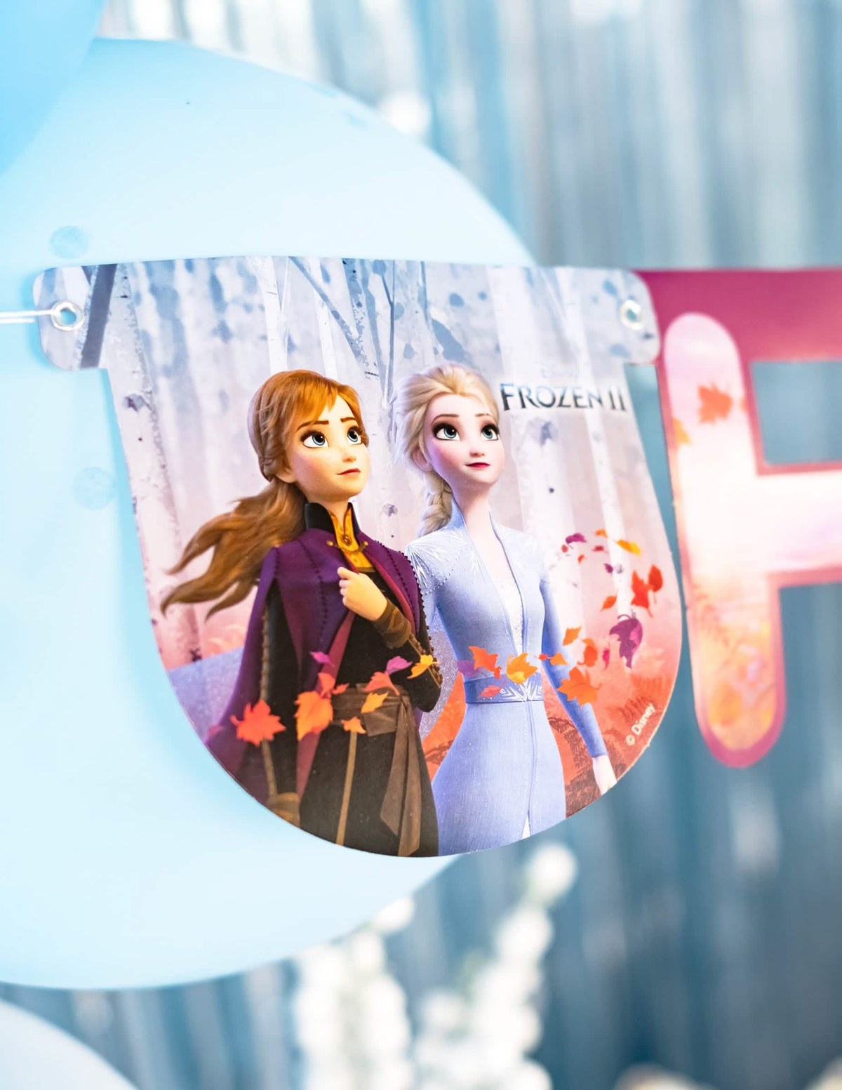 Girlanda Happy Birthday Ledové království 2 pro dítě modrá s Annou a Elsou