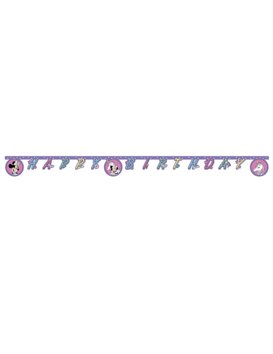 Vue d'ensemble de la guirlande Happy Birthday Minnie et la licorne