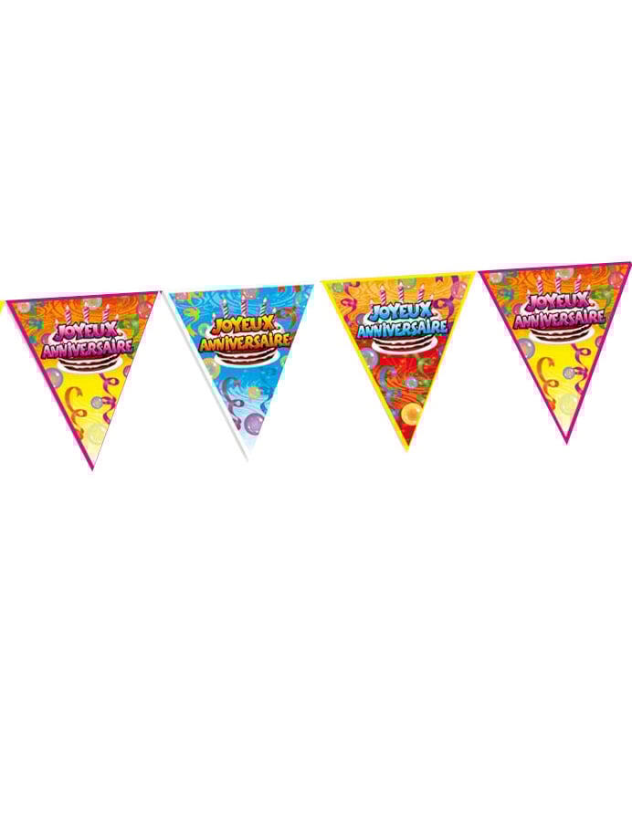 Barevný narozeninový banner s motivy dortů a balónků pro oslavu