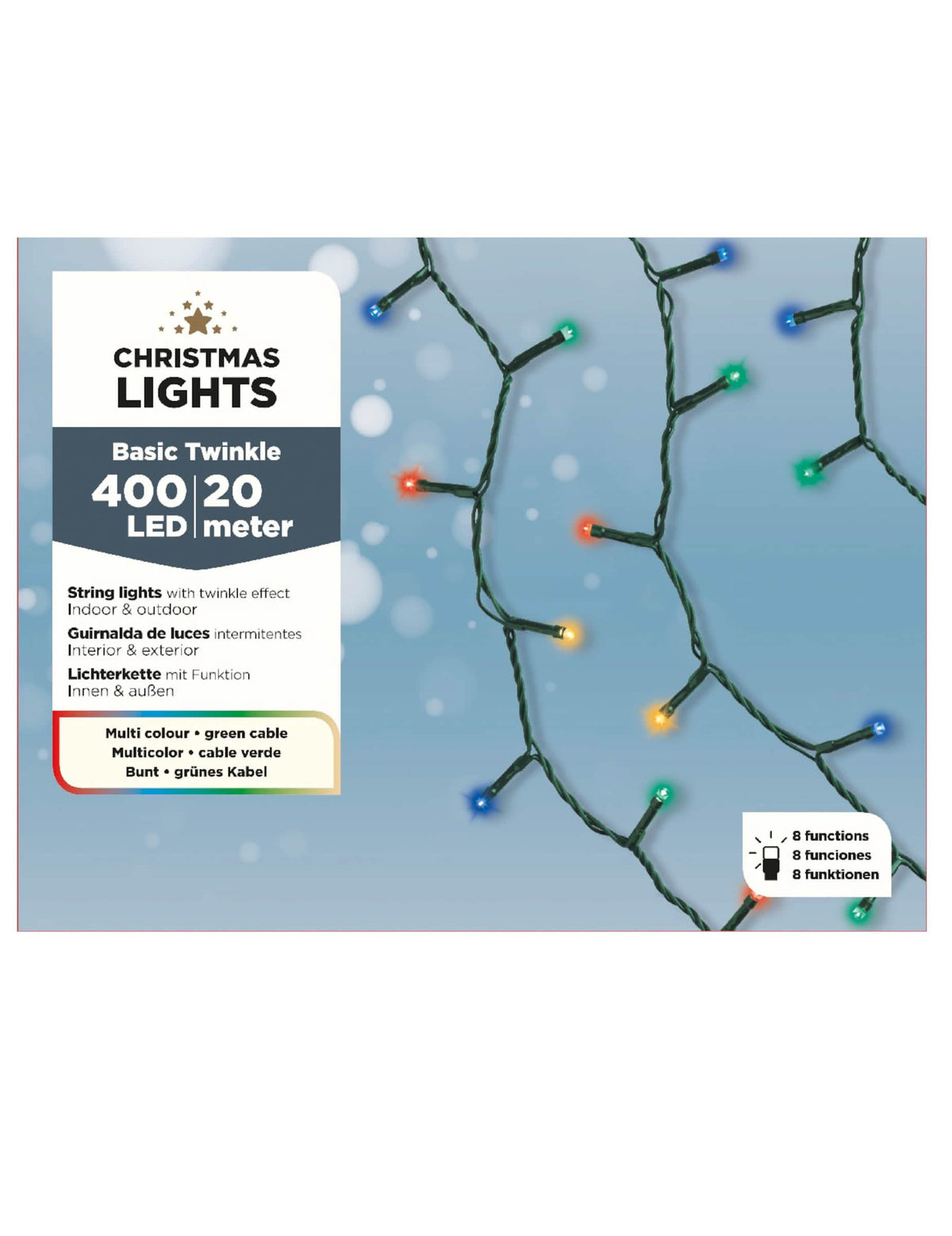 Detail balení světelného řetězu 400 LED 20 m 8 funkcí pro dekoraci vícebarevné