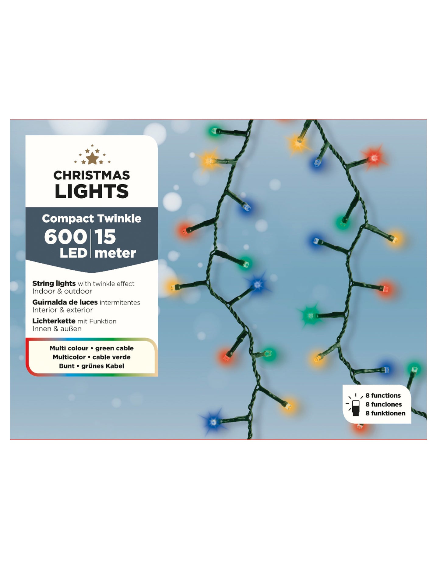 Détail du packaging de la guirlande lumineuse multicolore pour décoration 600 LED 15 m
